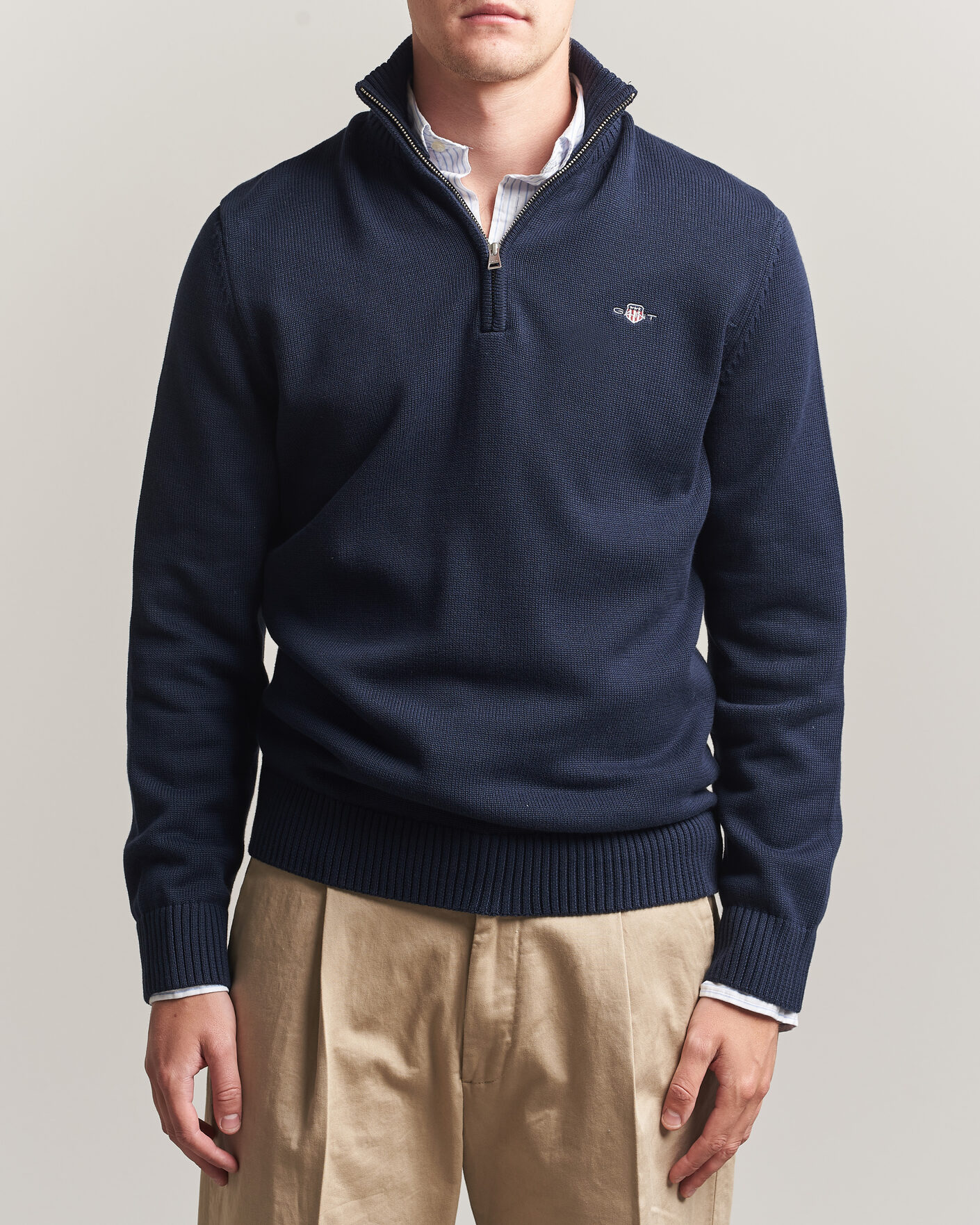 Heren | Truien | Gant | Casual Cotton Knitted Half Zip Evening Blue