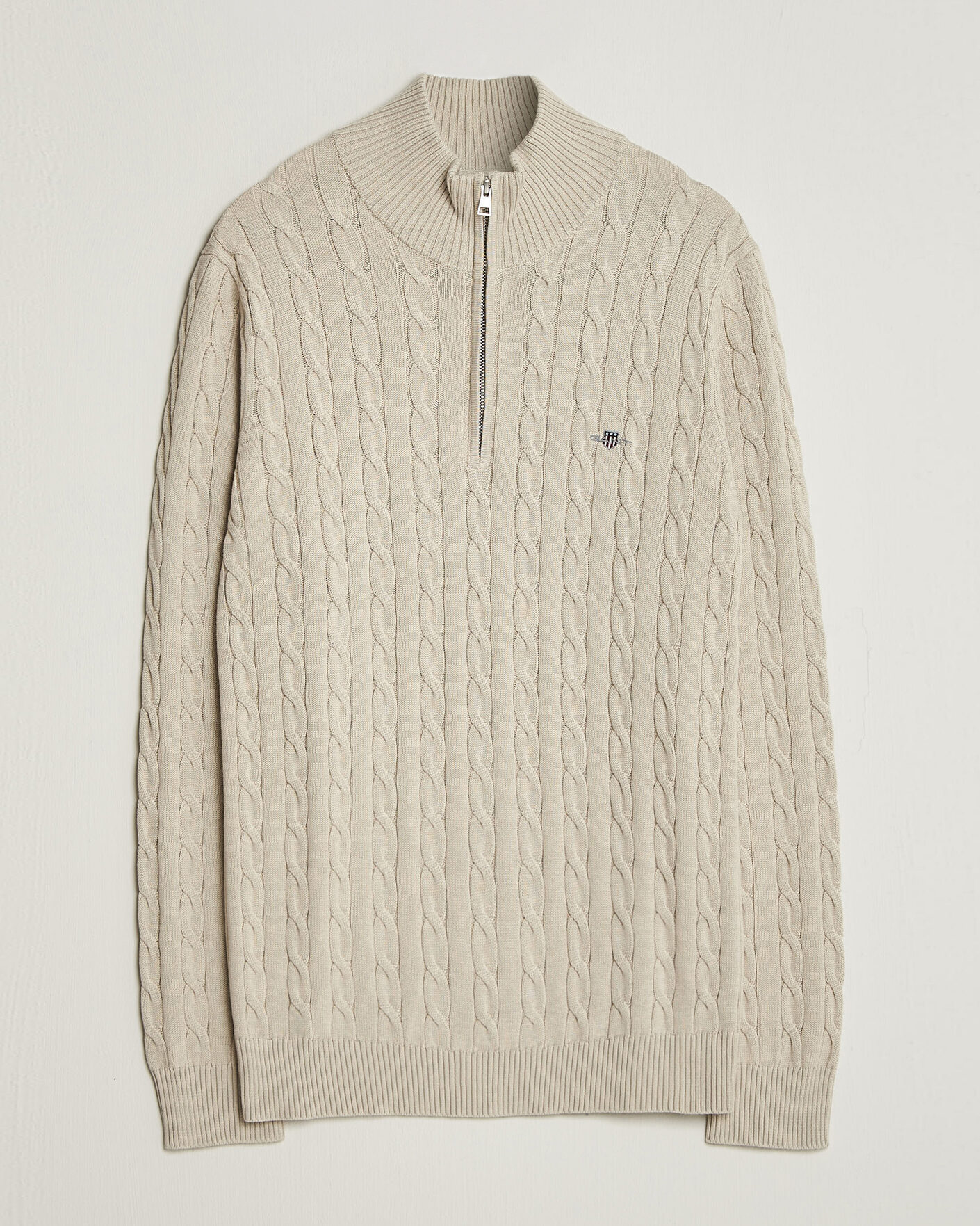 Heren | Truien | Gant | Cotton Cable Half Zip Clay Beige