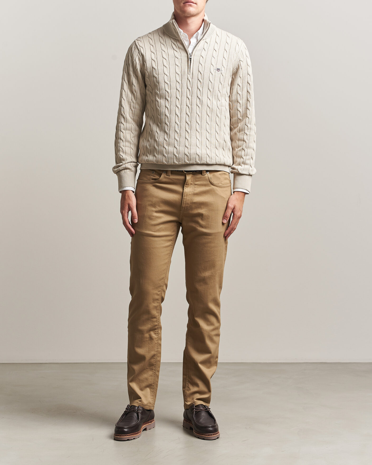 Heren | Truien | Gant | Cotton Cable Half Zip Clay Beige