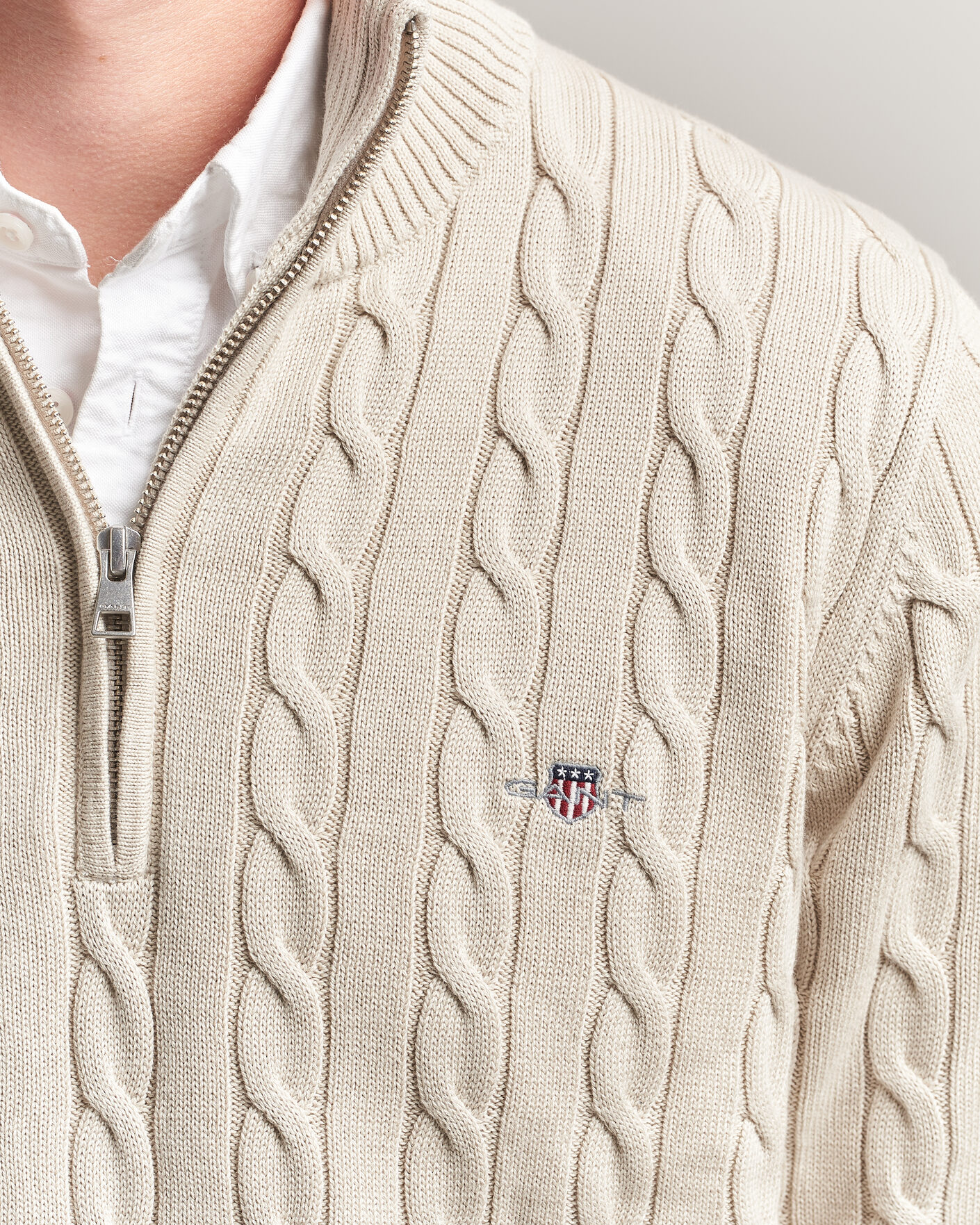Heren | Truien | Gant | Cotton Cable Half Zip Clay Beige