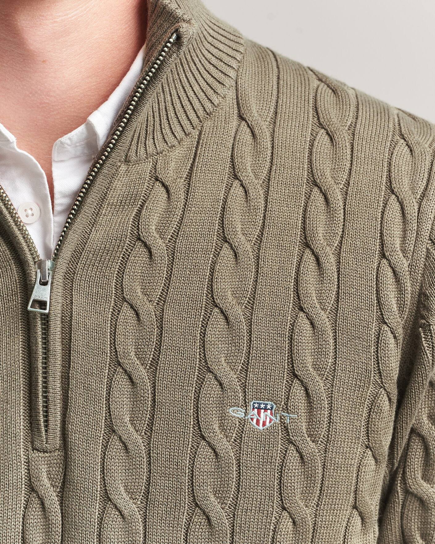 Heren | Truien | Gant | Cotton Cable Half Zip Faded Taupe