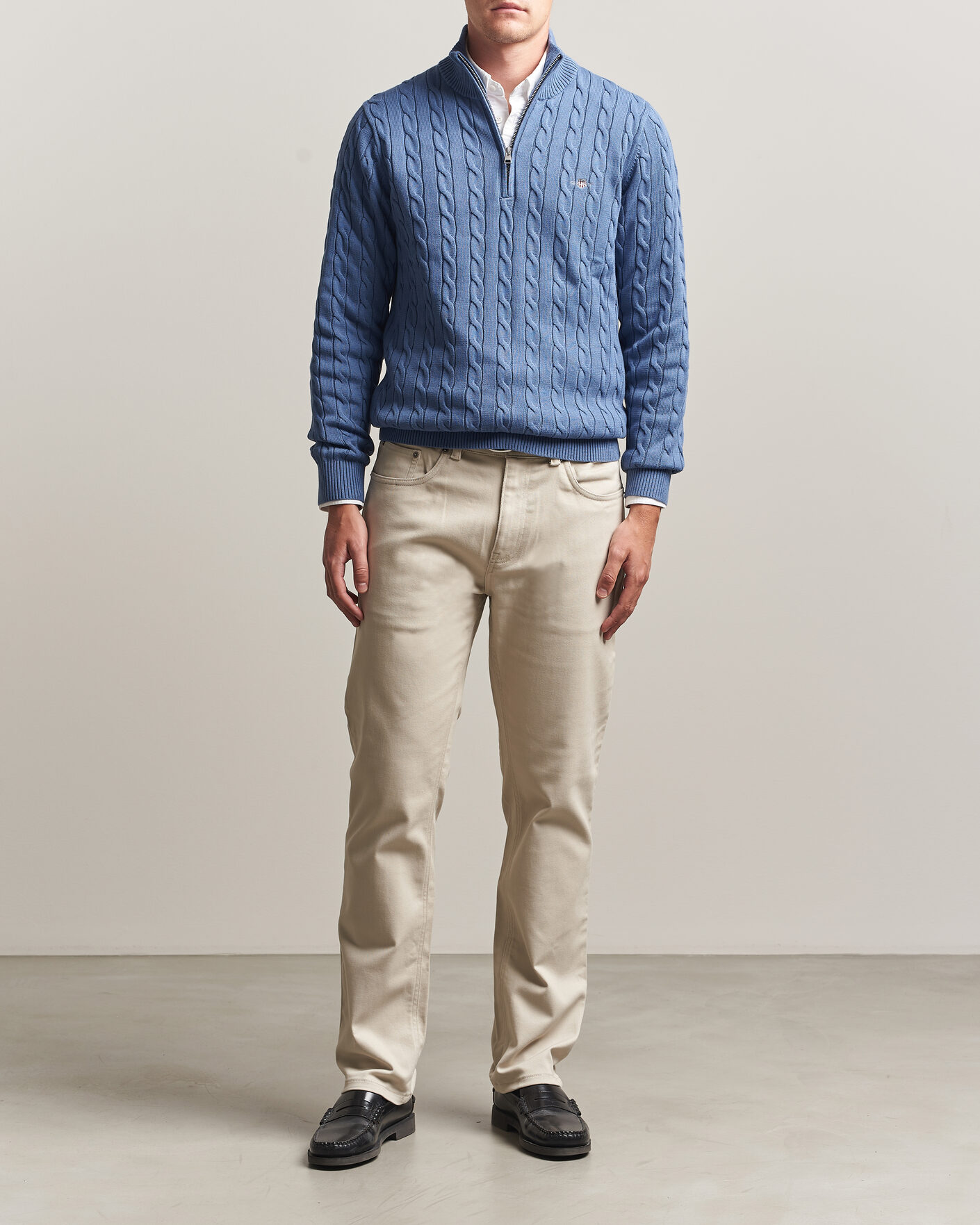 Heren | Truien | Gant | Cotton Cable Half Zip Blue Horizon