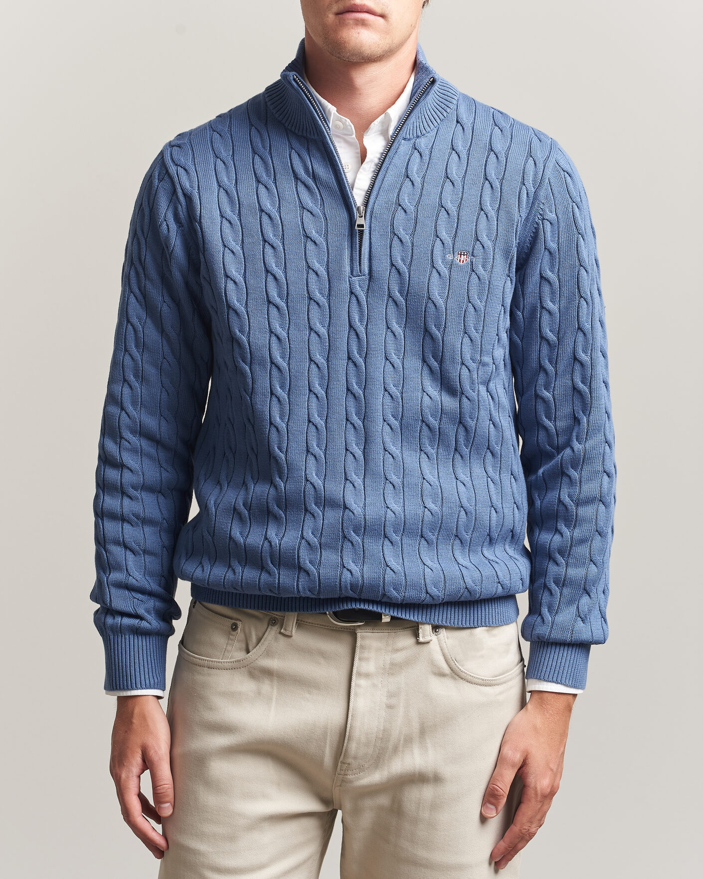 Heren | Truien | Gant | Cotton Cable Half Zip Blue Horizon