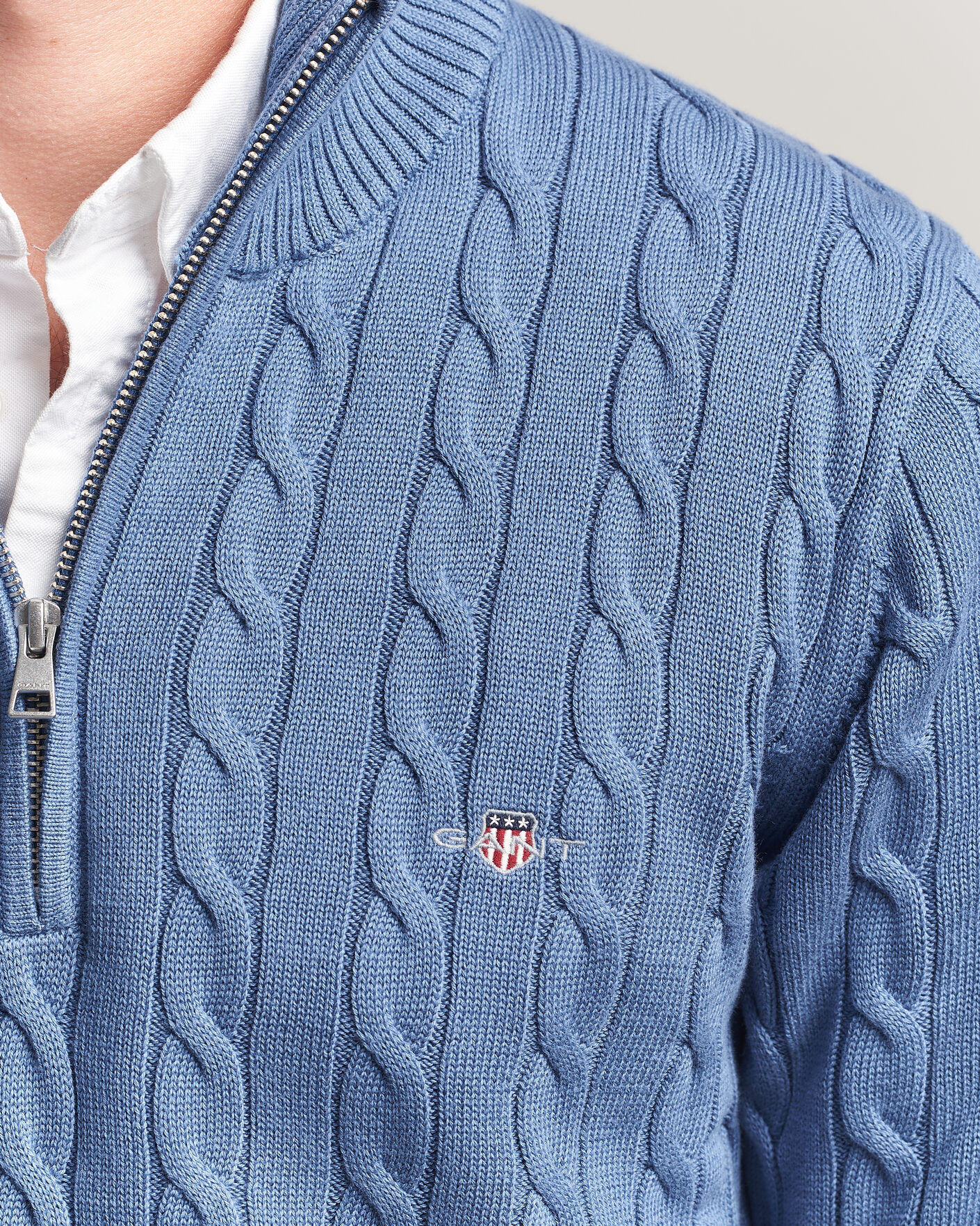 Gant Cotton Cable Half Zip Blue Horizon | Man - CareOfCarl.nl