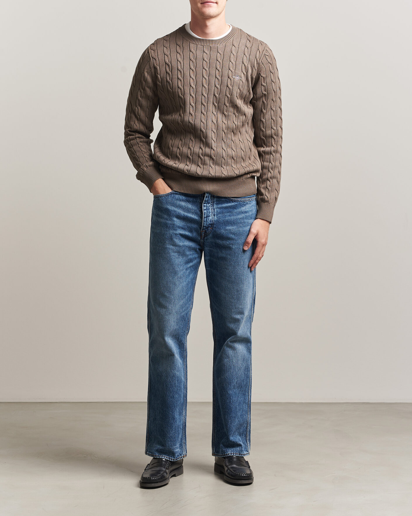 Heren | Truien | Gant | Cotton Cable Crew Neck Faded Taupe