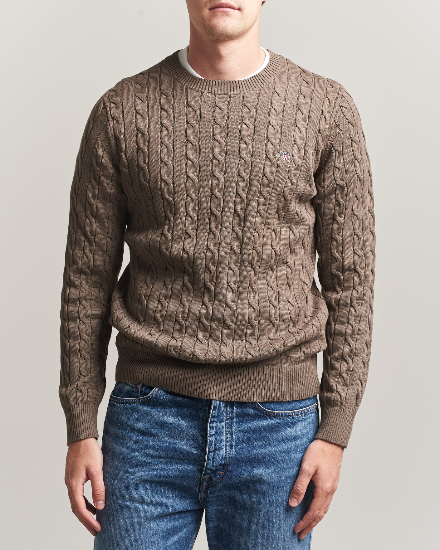 Heren | Truien | Gant | Cotton Cable Crew Neck Faded Taupe