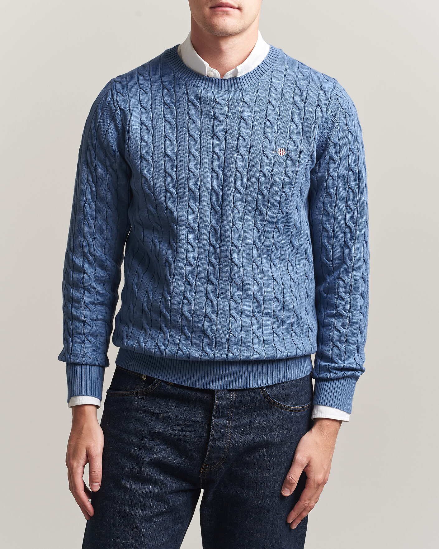Heren | Truien | Gant | Cotton Cable Crew Neck Blue Horizon