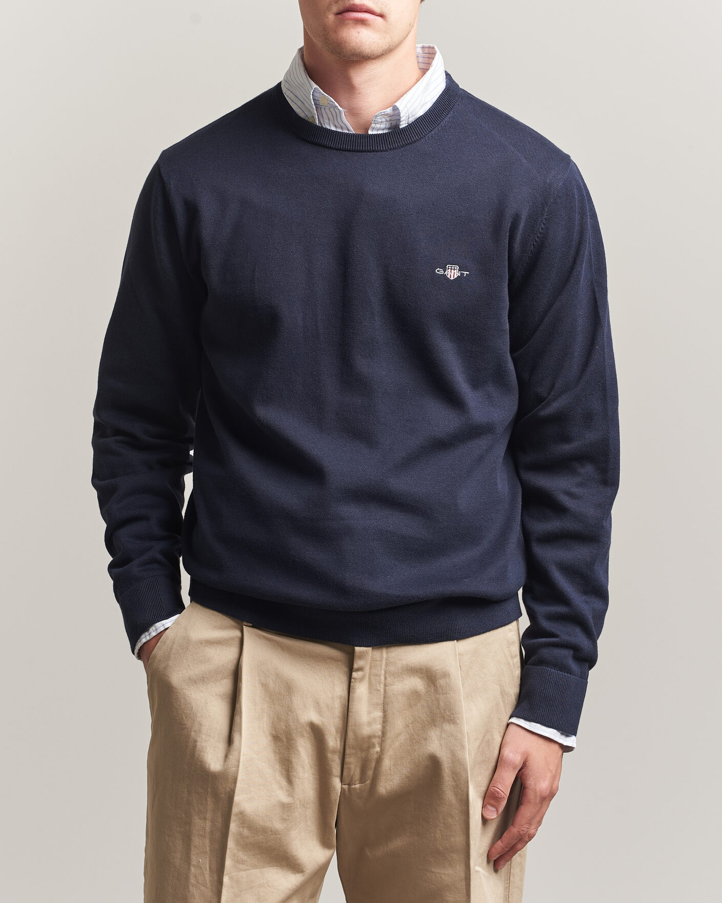 Heren | Truien | Gant | Classic Cotton Crew Neck Evening Blue