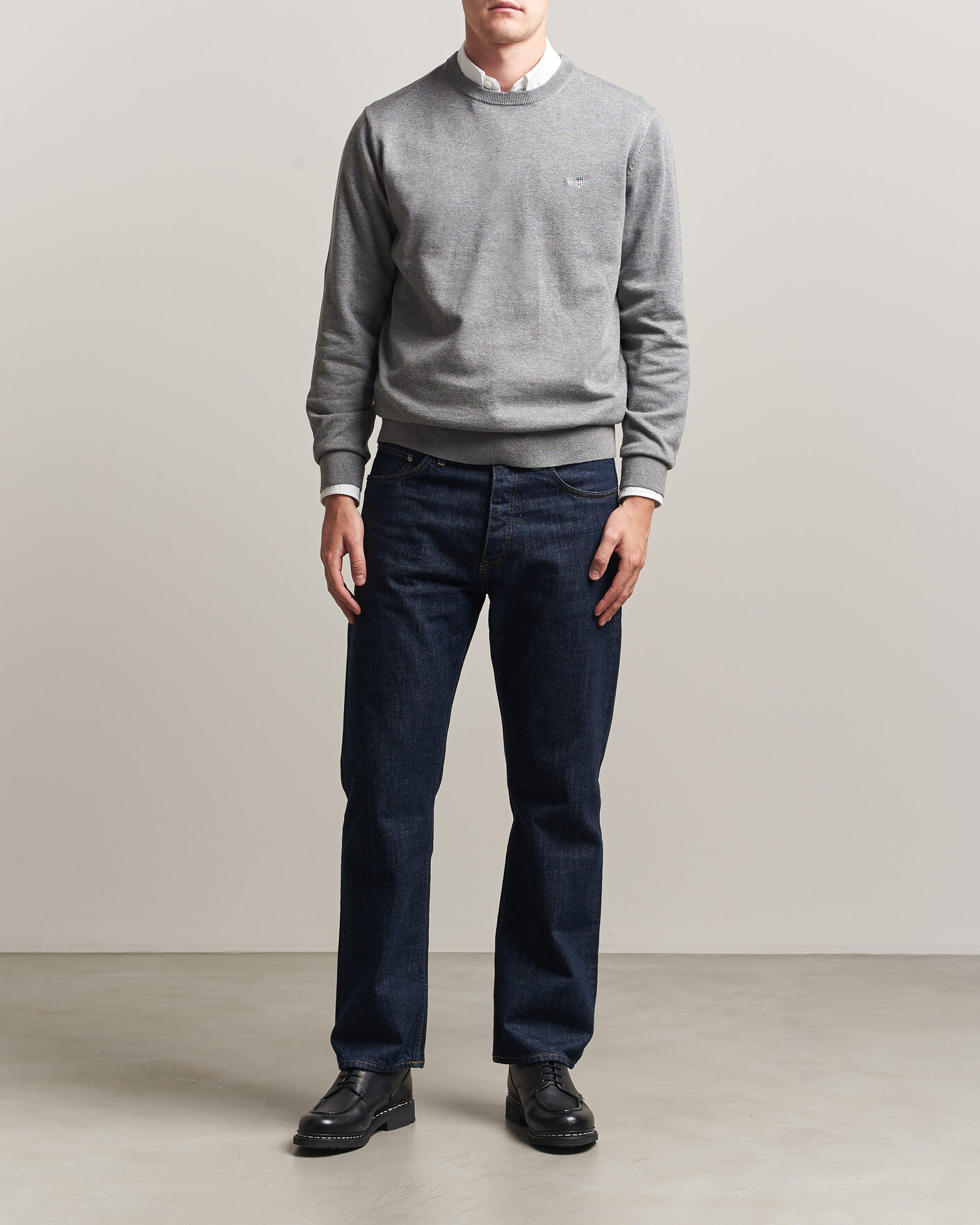 Heren | Truien | Gant | Classic Cotton Crew Neck Dark Grey Melange