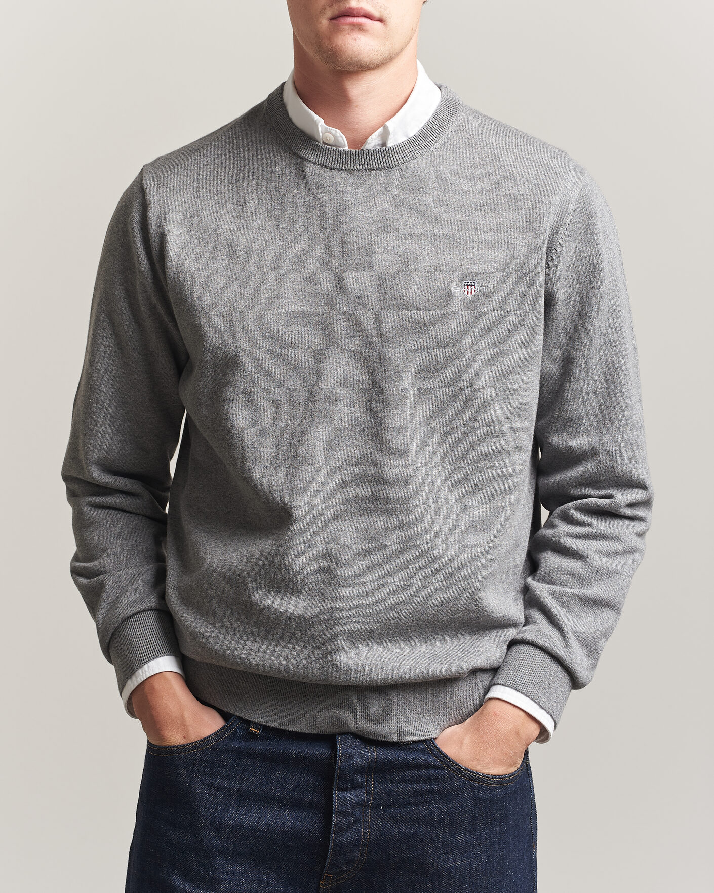 Heren | Truien | Gant | Classic Cotton Crew Neck Dark Grey Melange