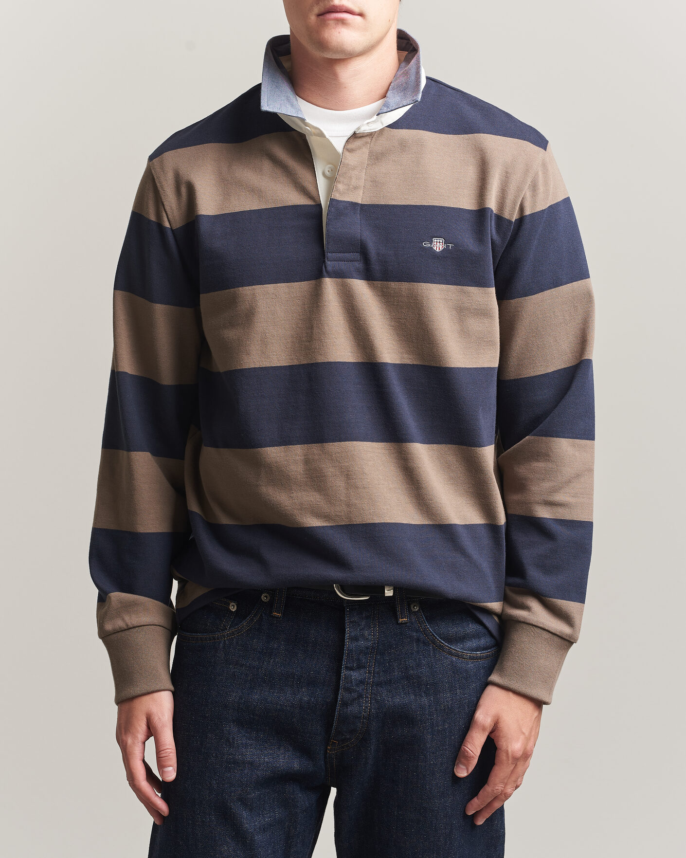 Heren | Truien | Gant | Chambray Barstriped Rugger Faded Taupe