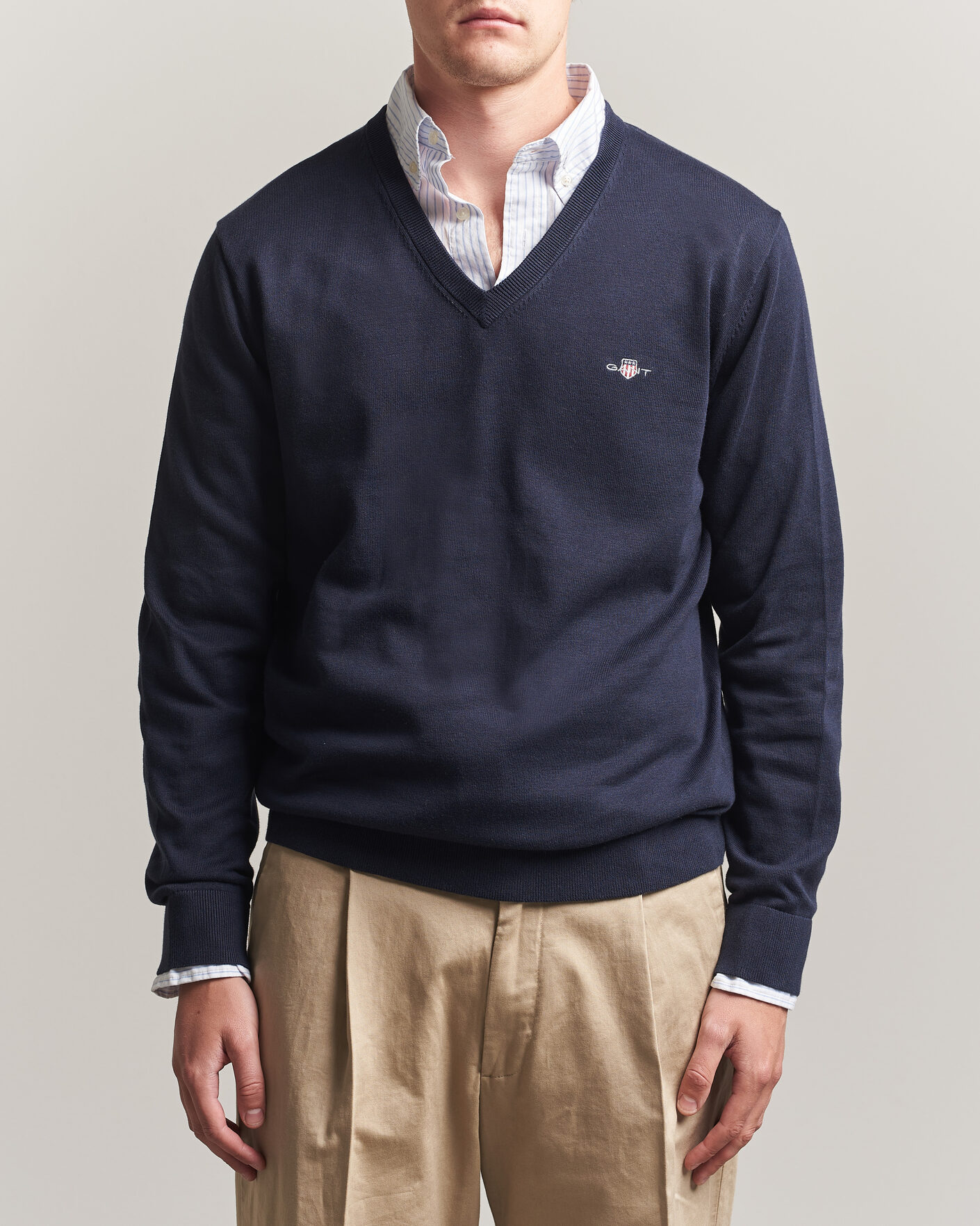 Heren | Truien | Gant | Classic Cotton V-Neck Evening Blue