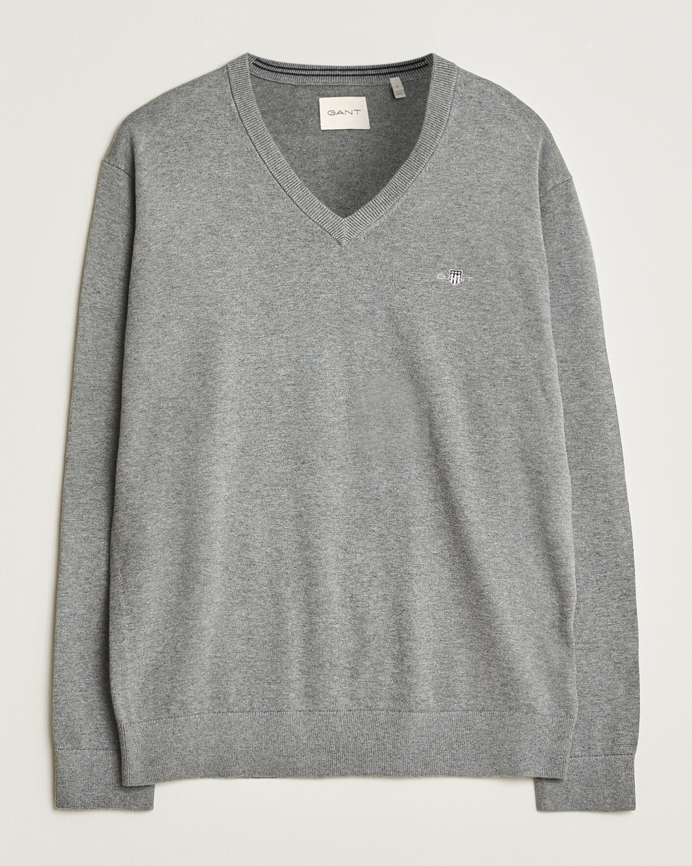Heren | Truien | Gant | Classic Cotton V-Neck Dark Grey Melange