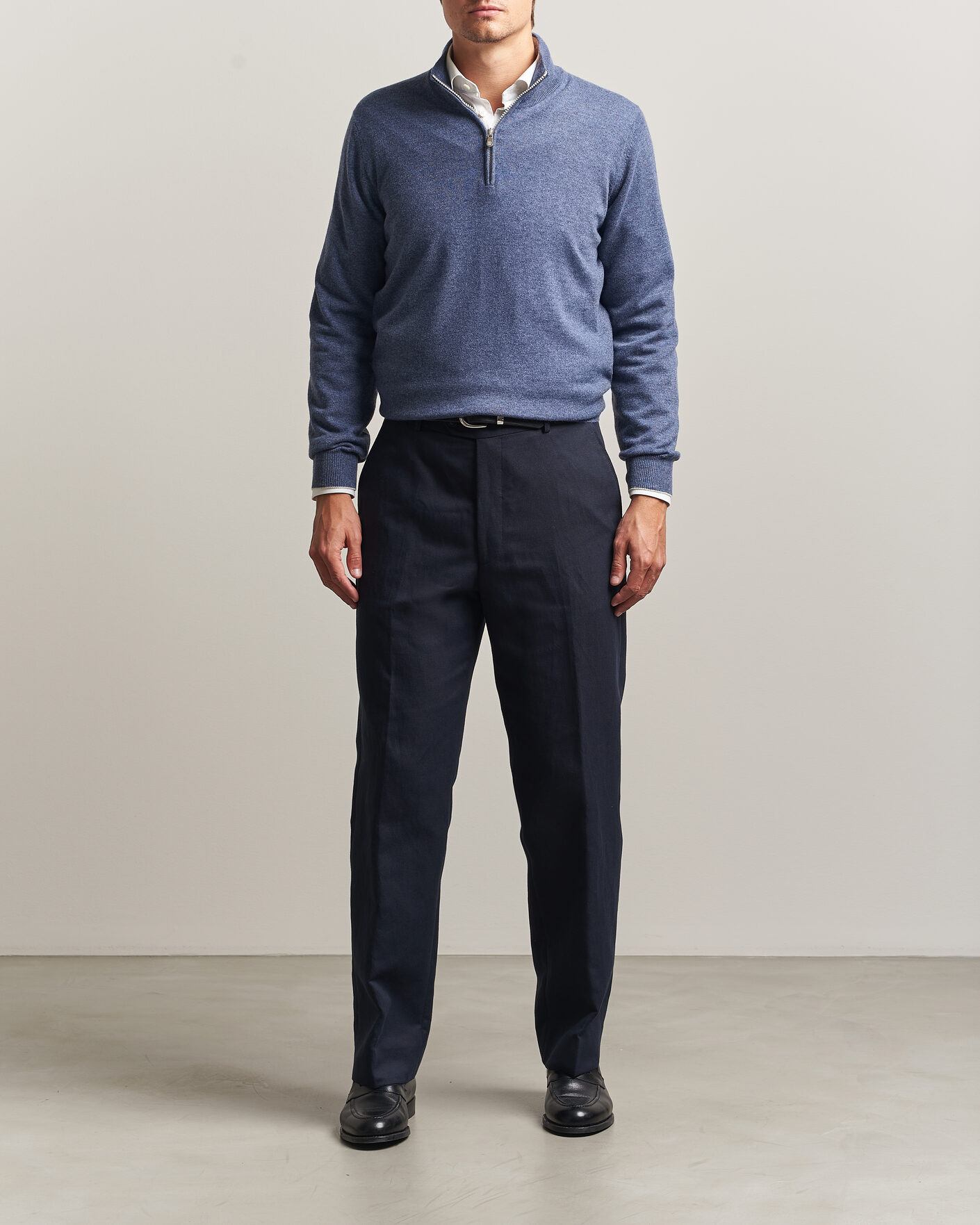 Heren | Truien | Brunello Cucinelli | 2 Ply Cashmere Half Zip Denim Blue