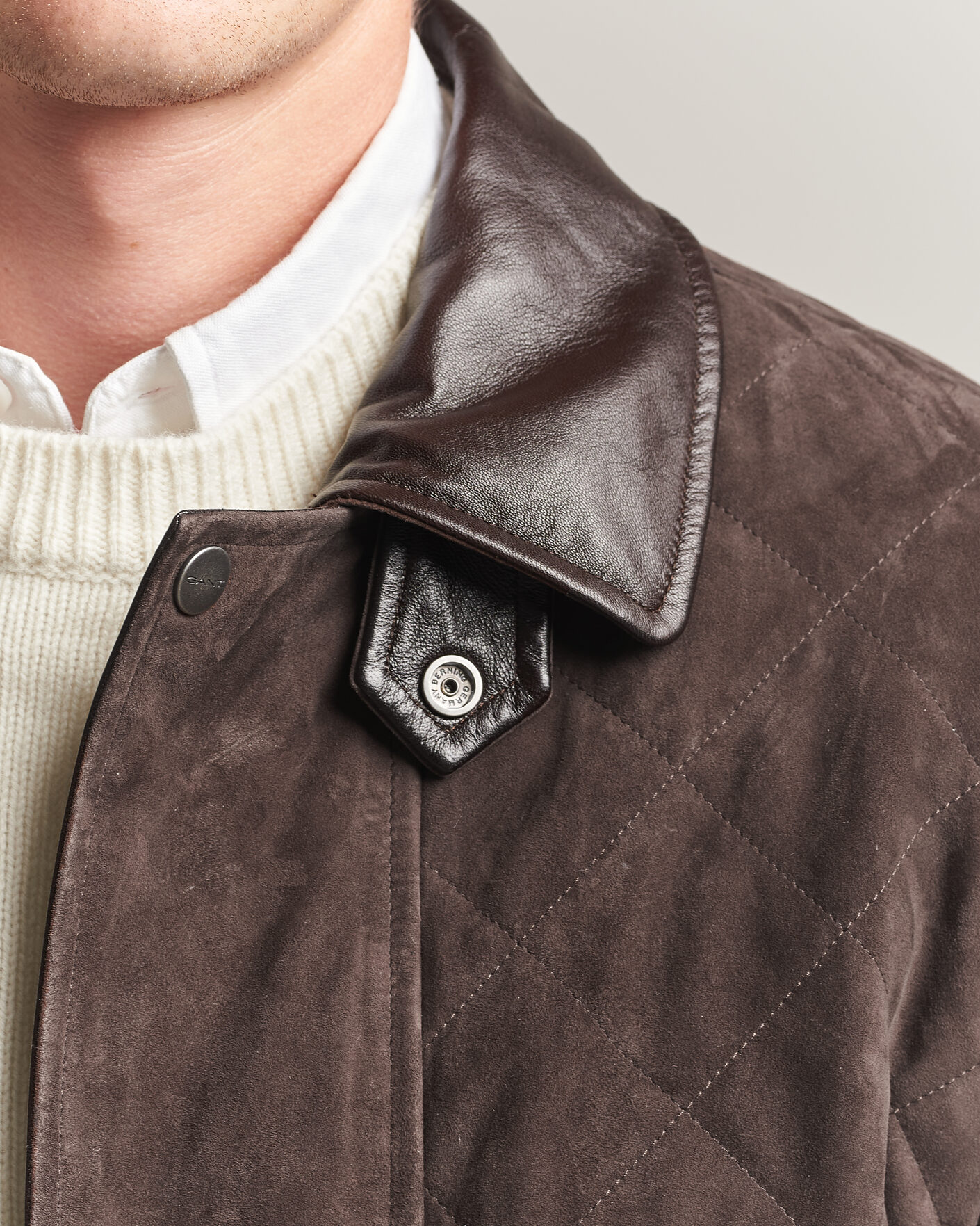 Heren | Jassen | Gant | Quilted Suede Jacket Black Brown