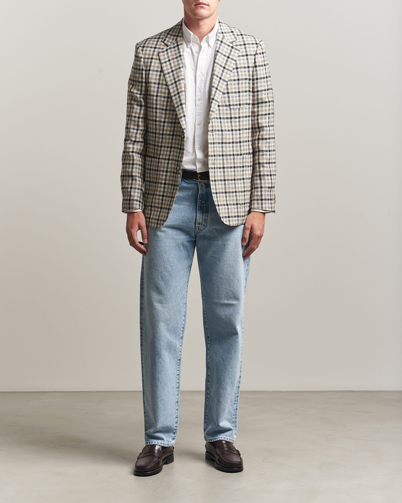 Heren | Blazers | Gant | Wool/Linen Checked Blazer Cream