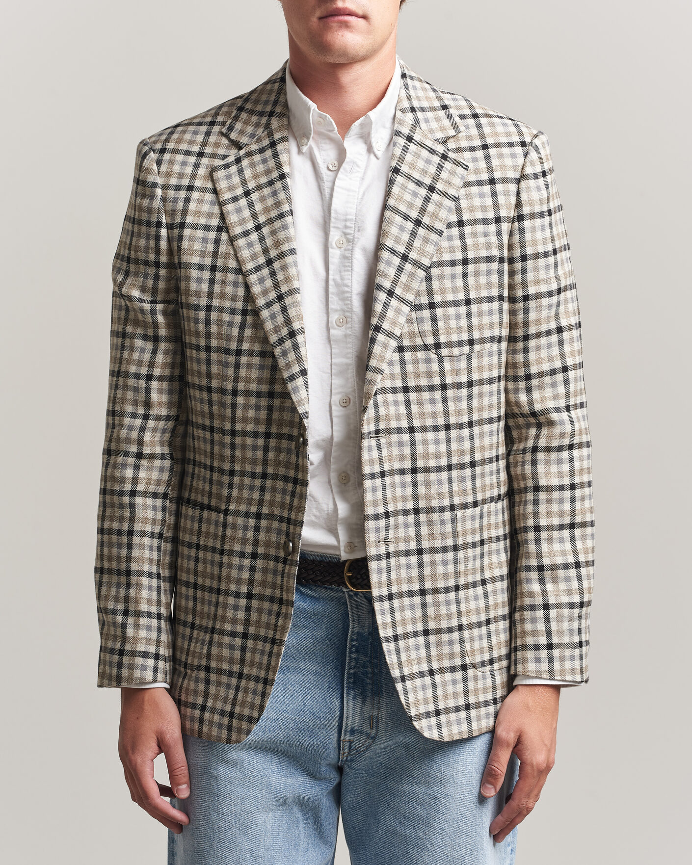Heren | Blazers | Gant | Wool/Linen Checked Blazer Cream