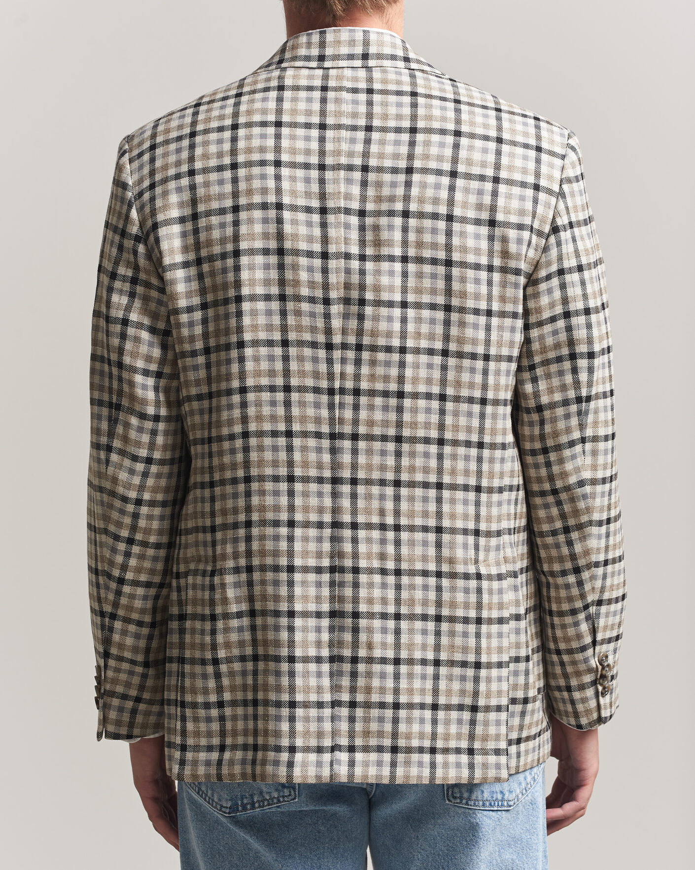 Heren | Blazers | Gant | Wool/Linen Checked Blazer Cream