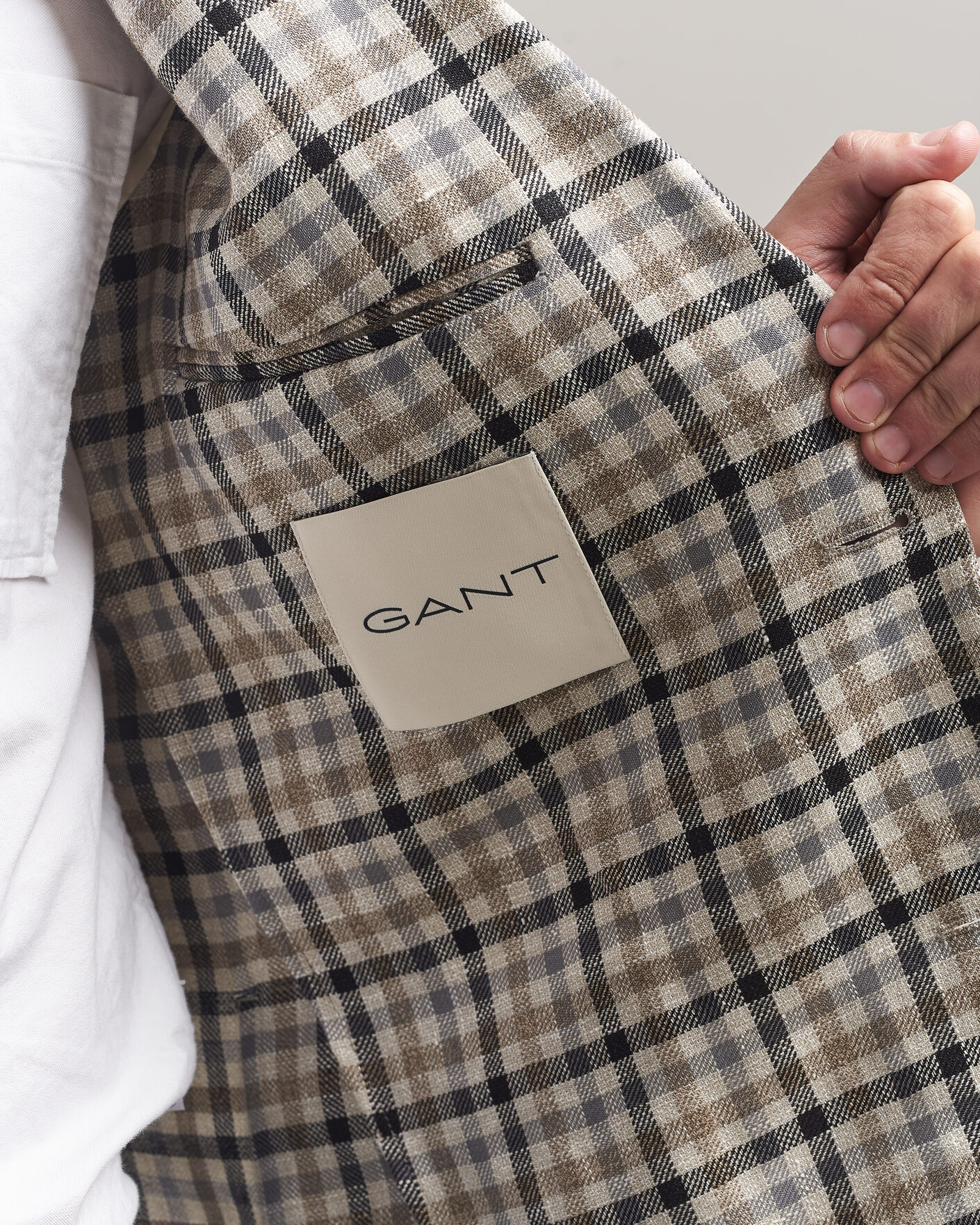 Heren | Blazers | Gant | Wool/Linen Checked Blazer Cream