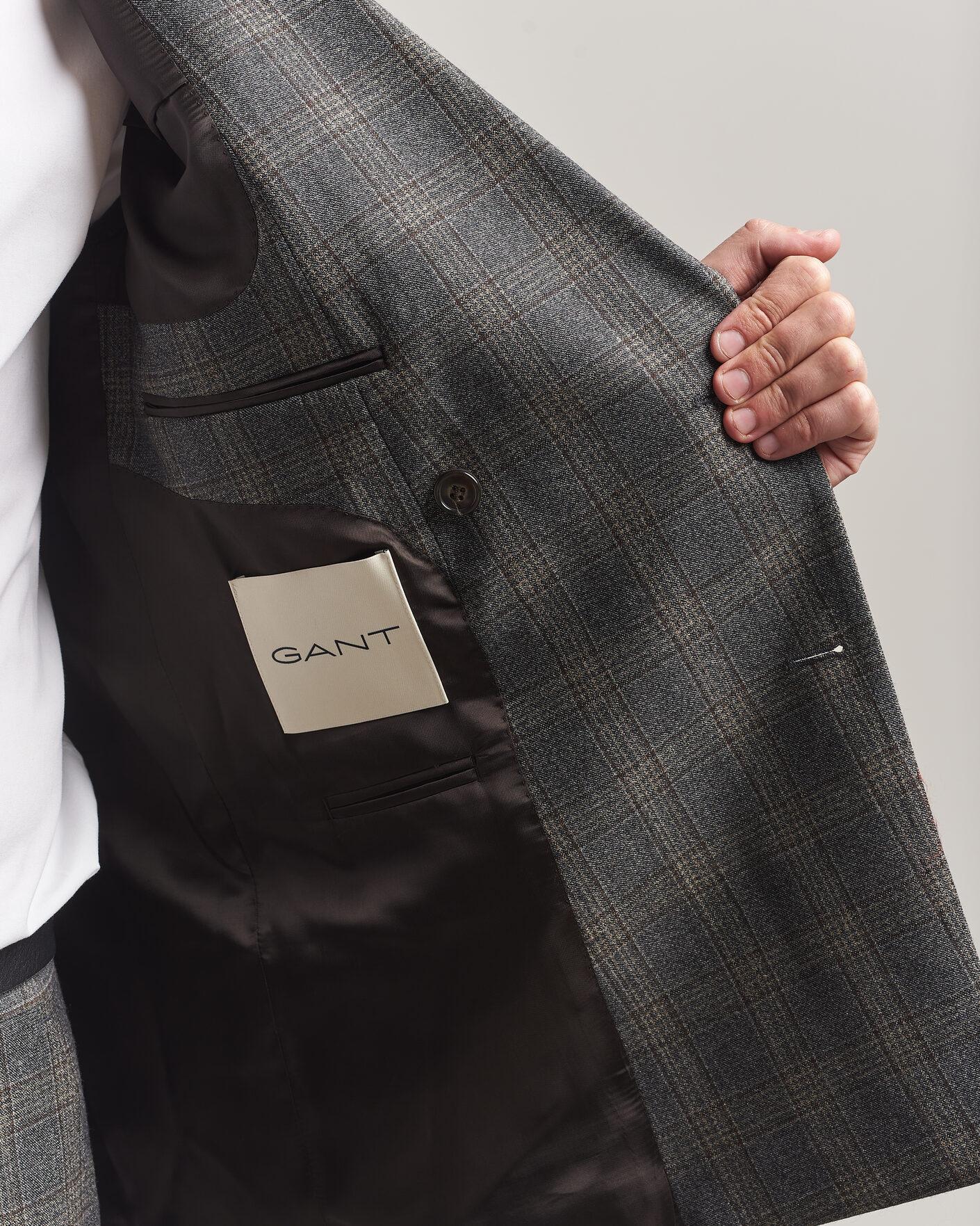 Heren | Blazers | Gant | Wool Glencheck Double Breasted Blazer Ceramic Grey