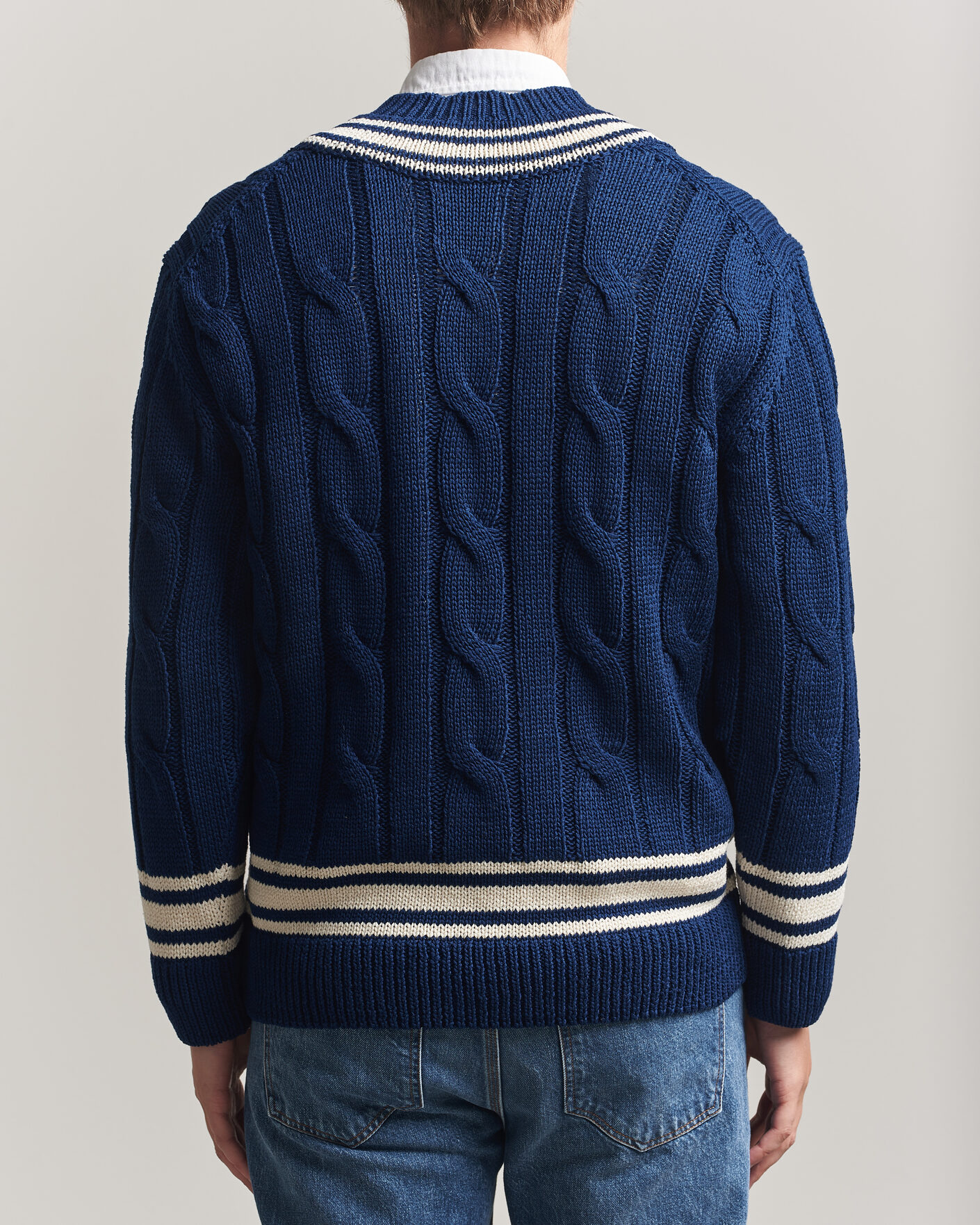 Heren | Truien | Gant | Mercerized Cotton Knitted Cable V-Neck Persian Blue