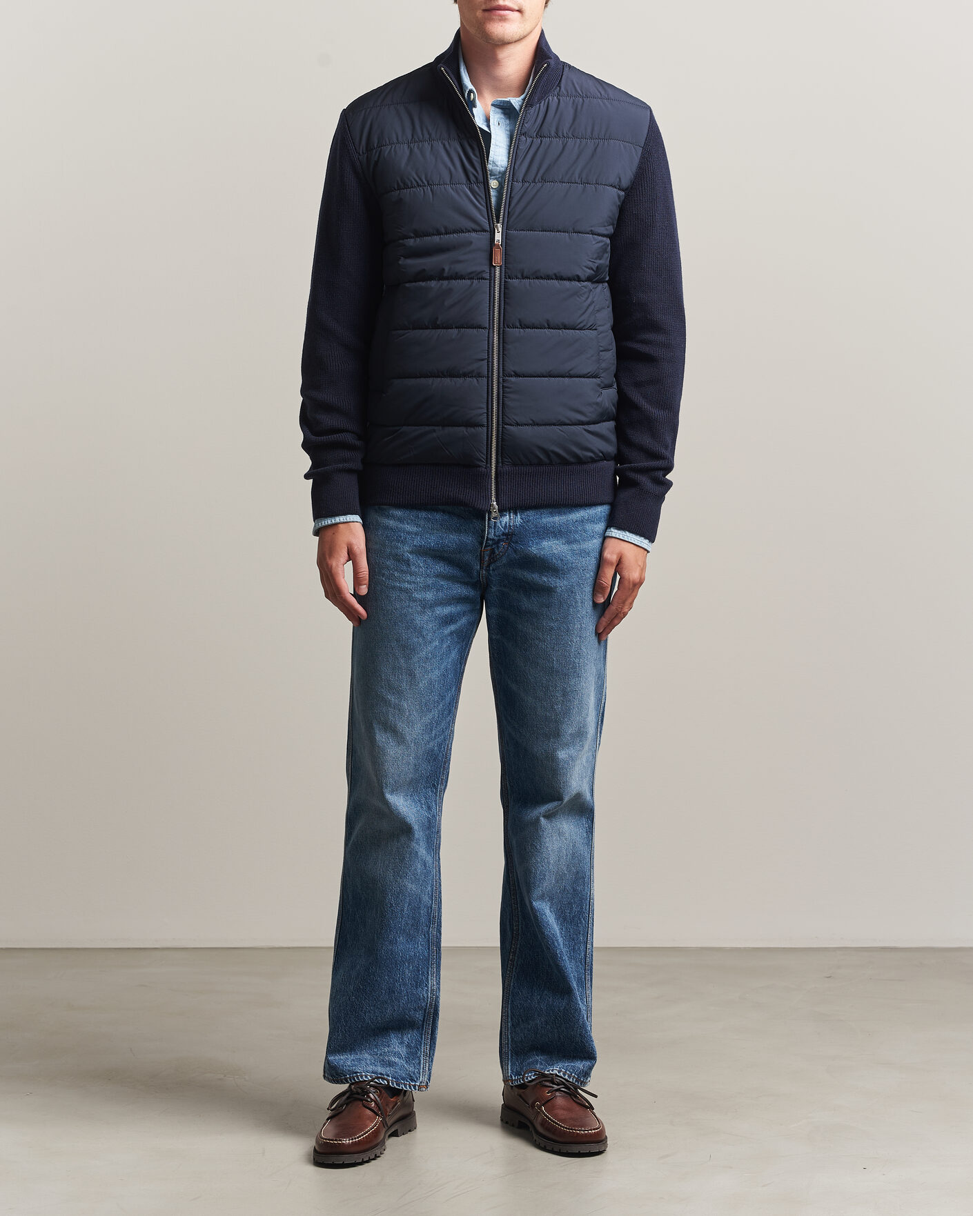 Heren | Truien | Gant | Hybrid Full Zip Evening Blue