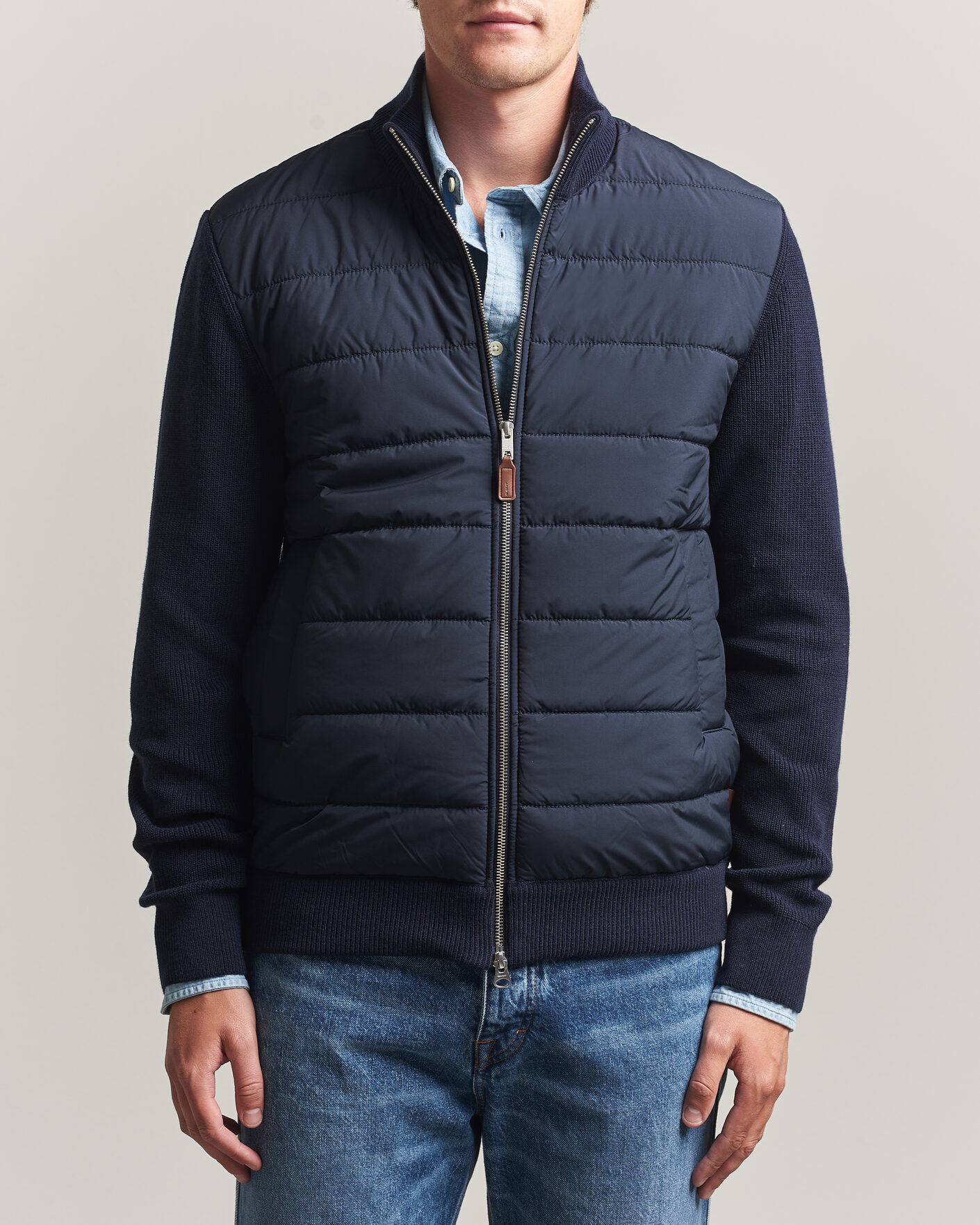 Heren | Truien | Gant | Hybrid Full Zip Evening Blue