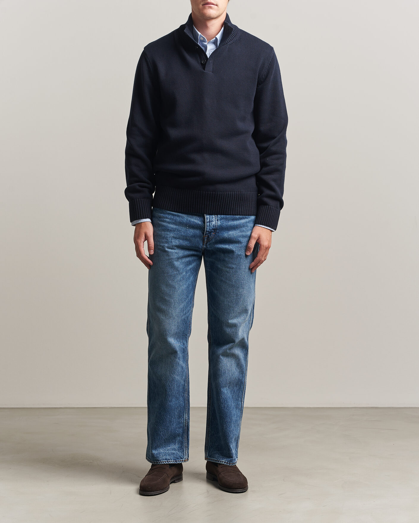 Heren | Truien | Gant | Supima Cotton Half Buttoned Neck Evening Blue