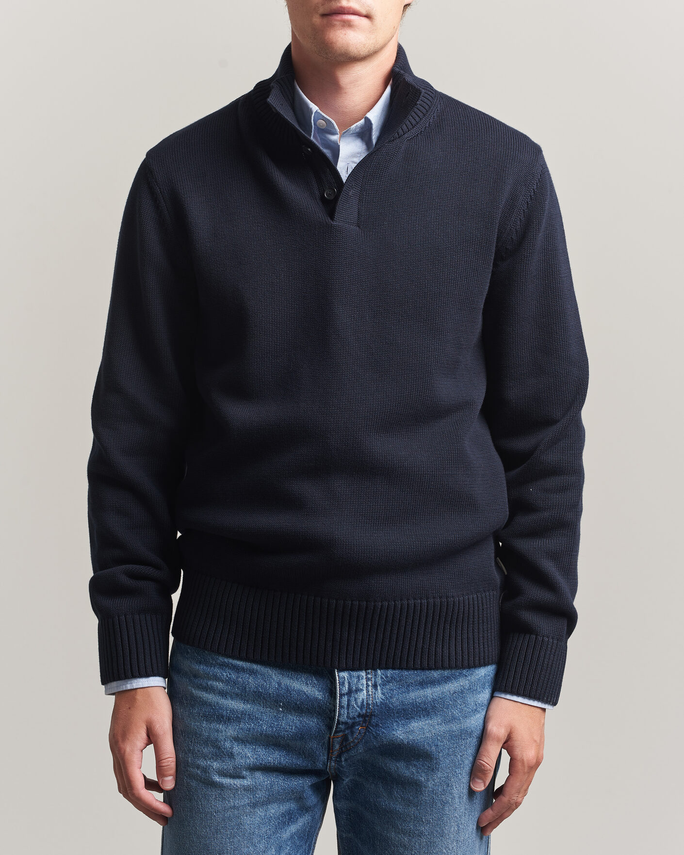 Heren | Truien | Gant | Supima Cotton Half Buttoned Neck Evening Blue