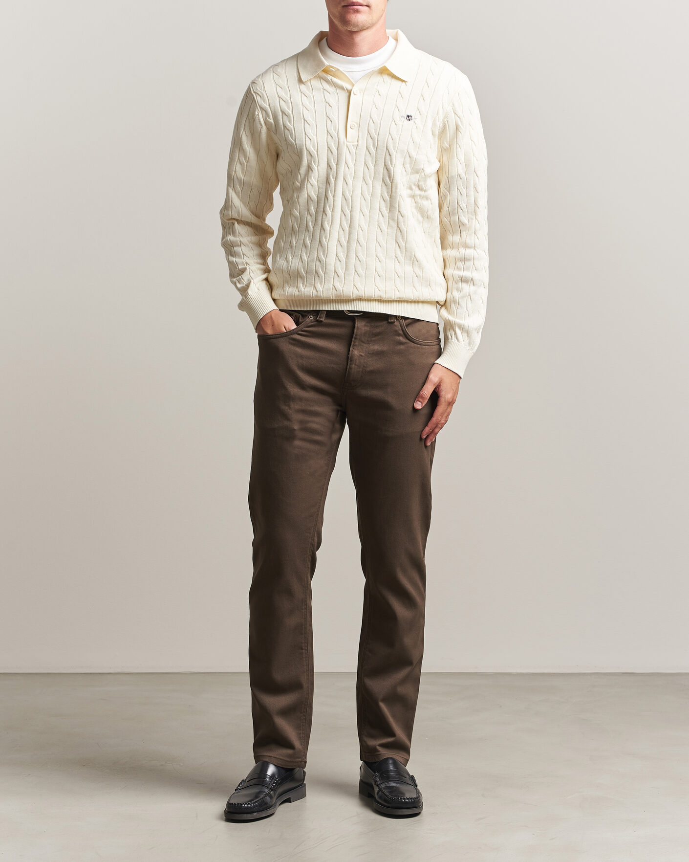 Heren | Truien | Gant | Cotton Cable Polo Cream