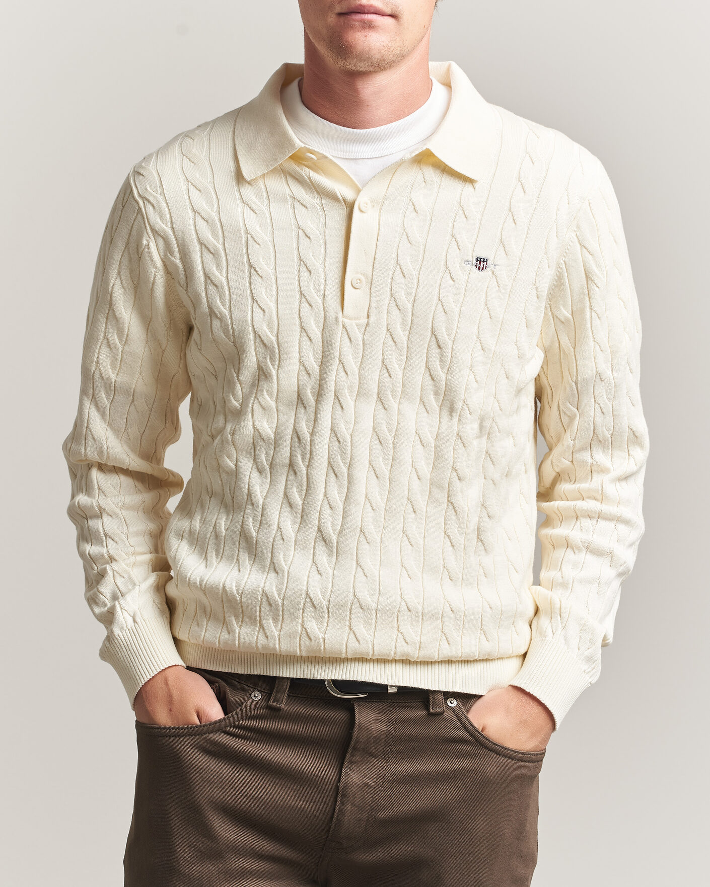 Heren | Truien | Gant | Cotton Cable Polo Cream