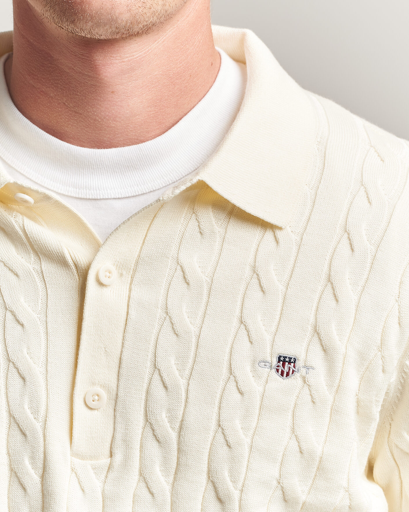 Heren | Truien | Gant | Cotton Cable Polo Cream