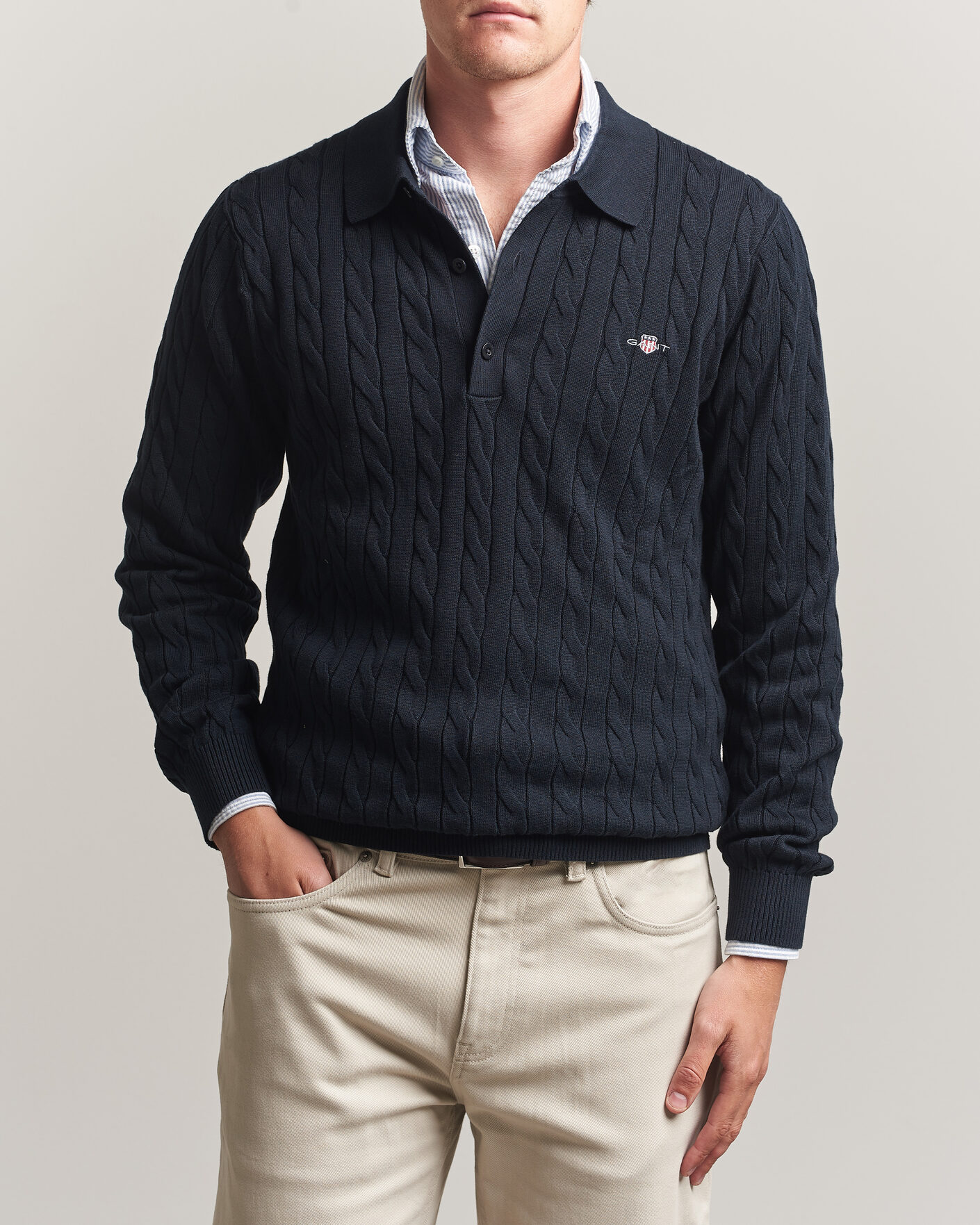 Heren | Truien | Gant | Cotton Cable Polo Evening Blue