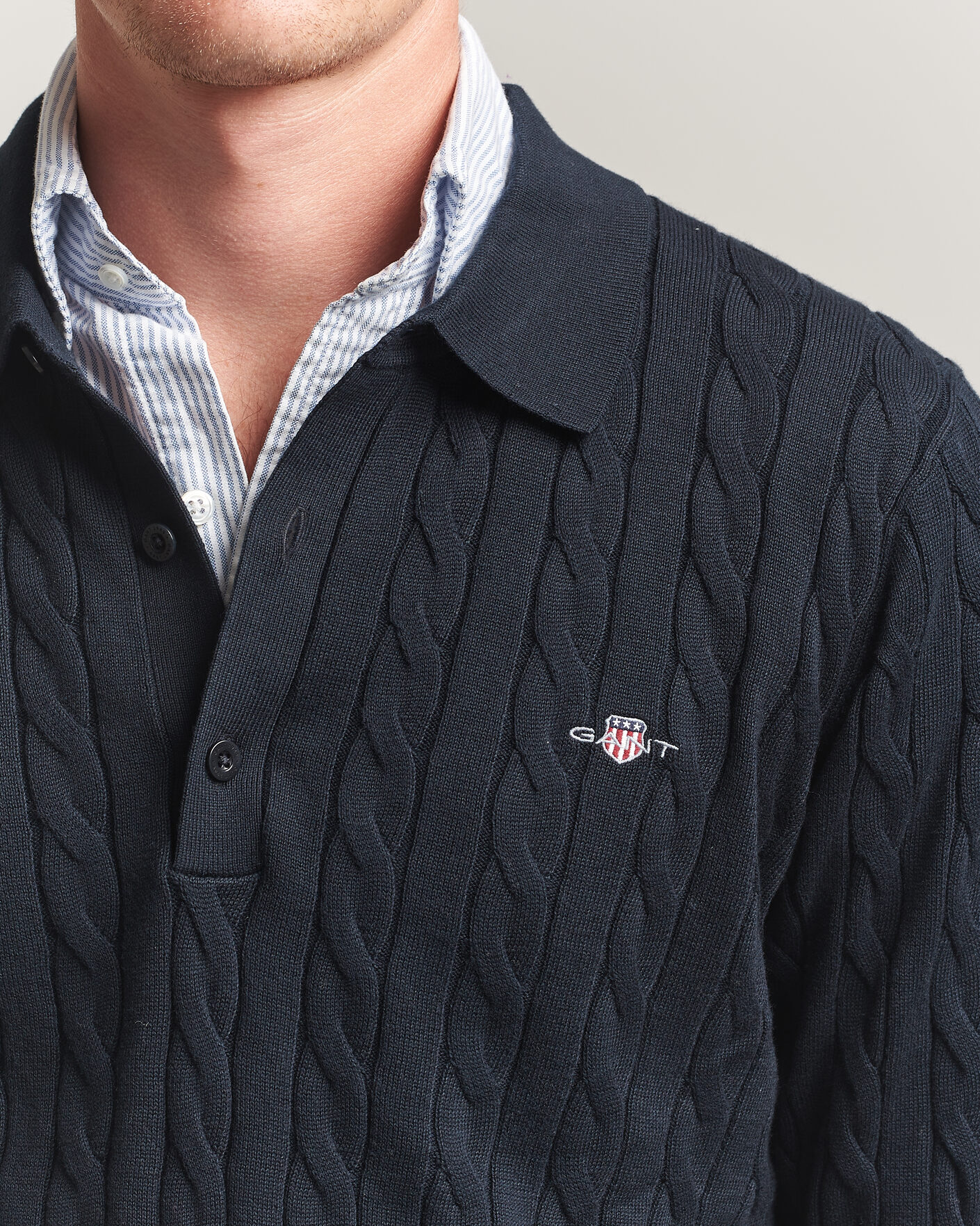 Heren | Truien | Gant | Cotton Cable Polo Evening Blue