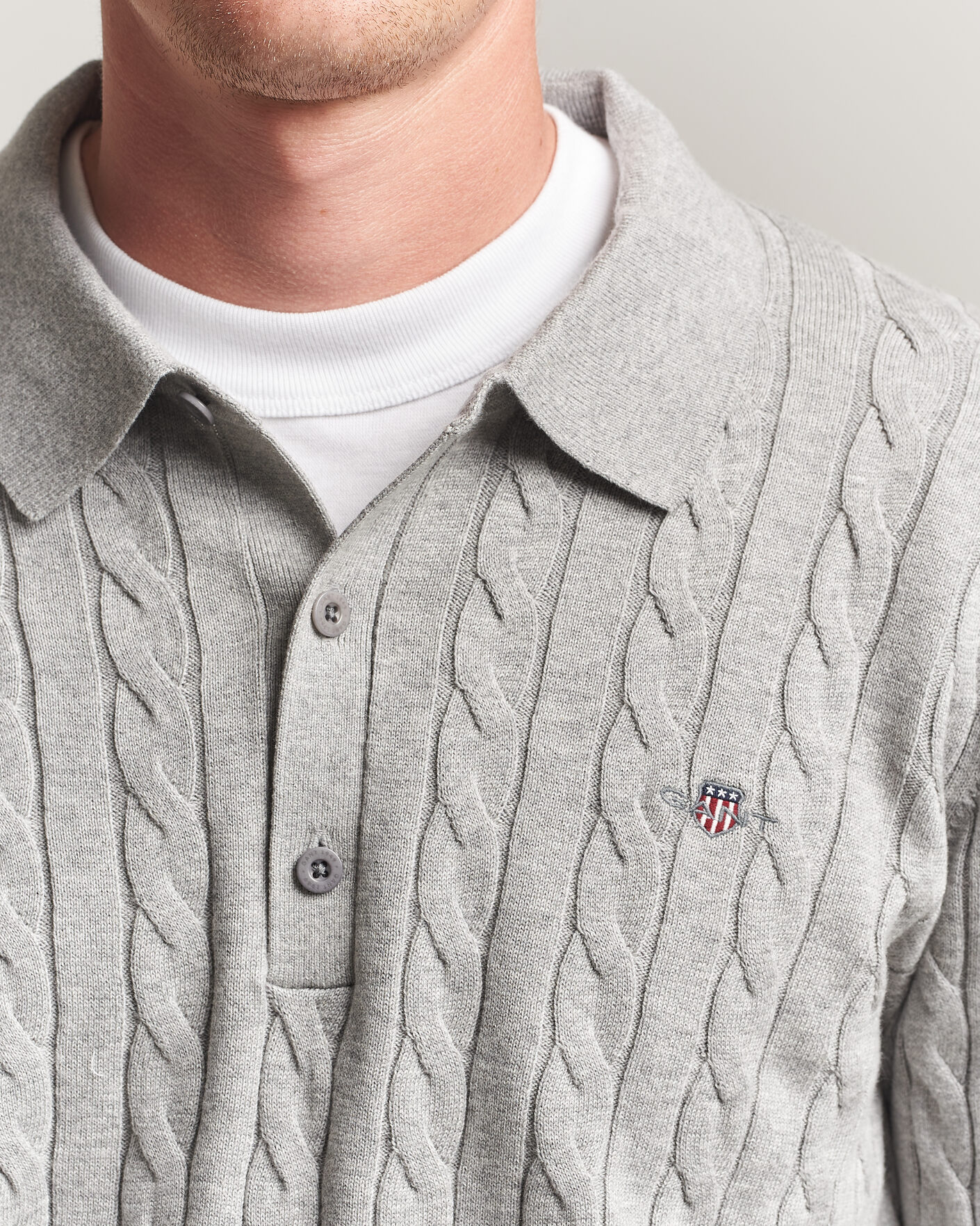 Heren | Truien | Gant | Cotton Cable Polo Grey Melange