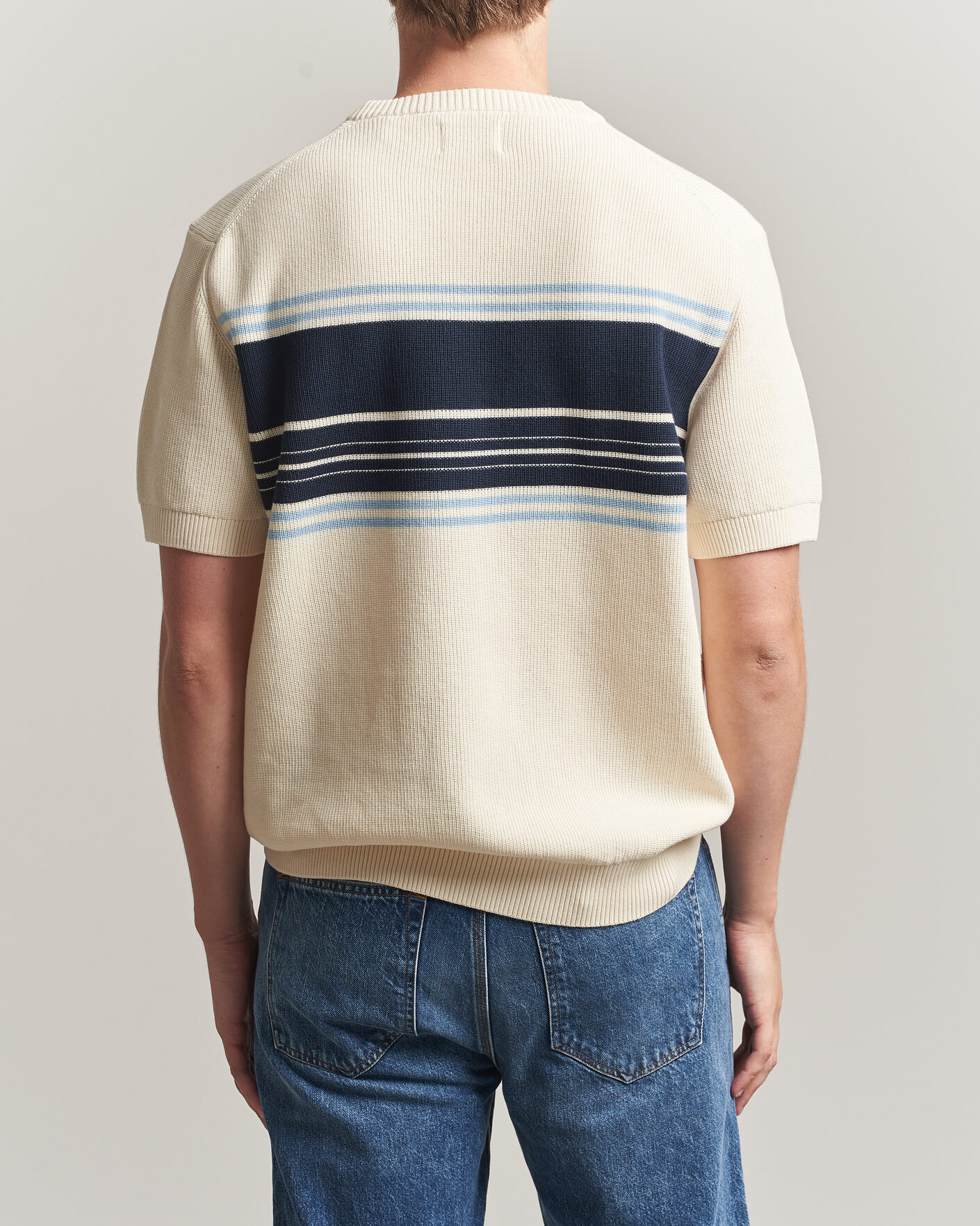 Heren | T-shirts | Gant | Knitted Striped T-shirt Cream