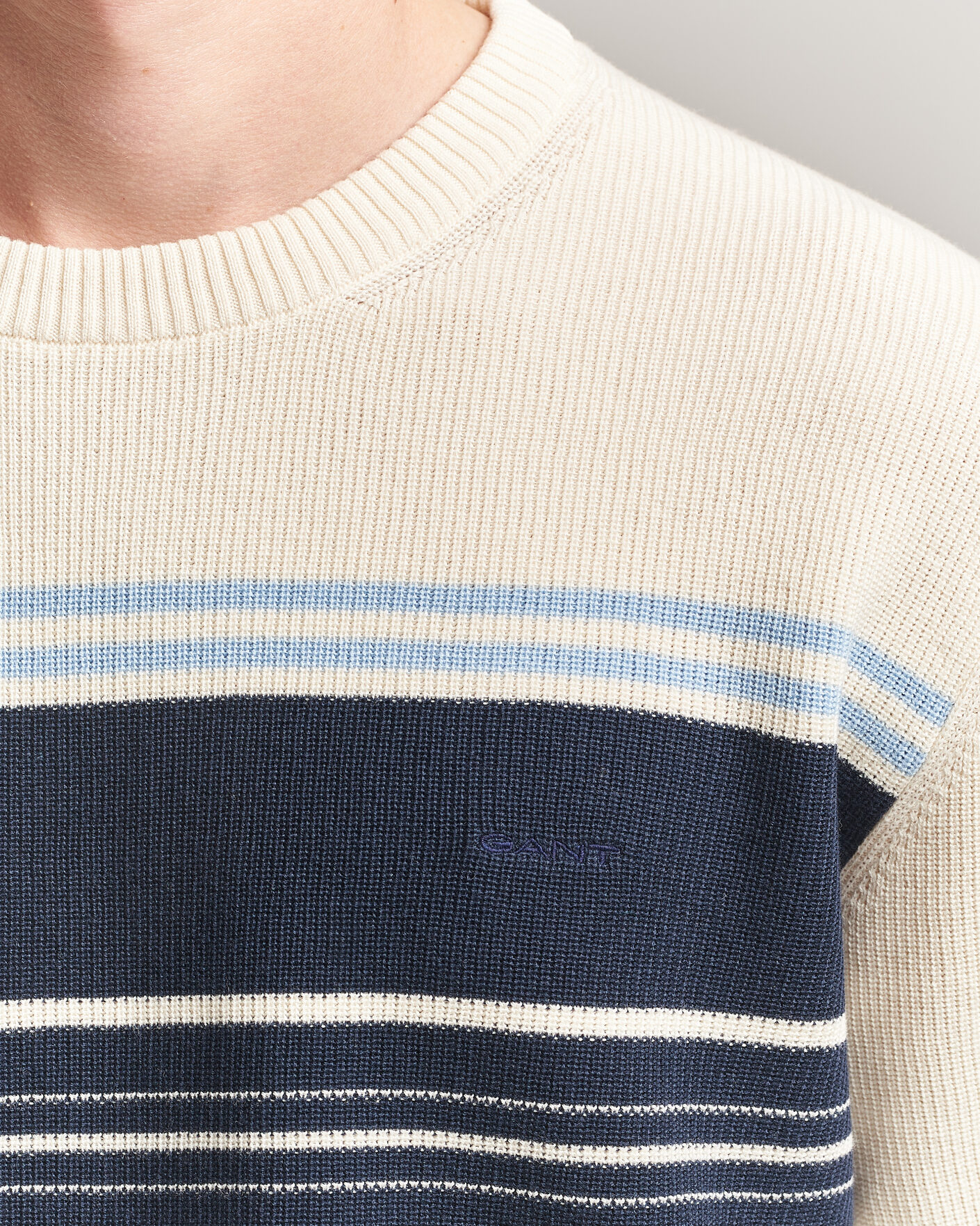 Heren | T-shirts | Gant | Knitted Striped T-shirt Cream