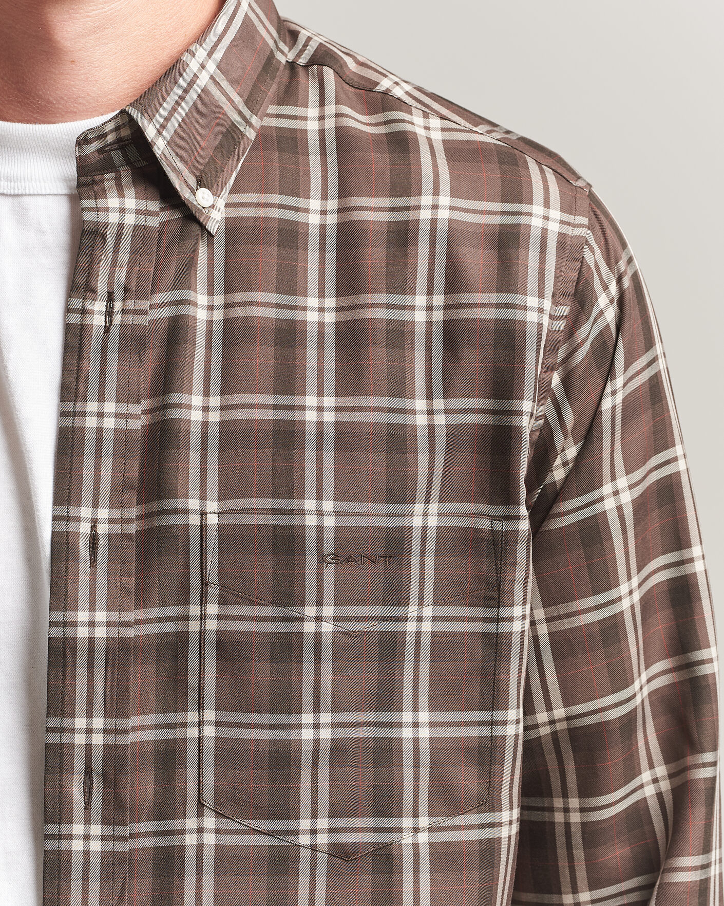 Heren | Overhemden | Gant | Regular Fit Twill Checked Shirt Faded Taupe