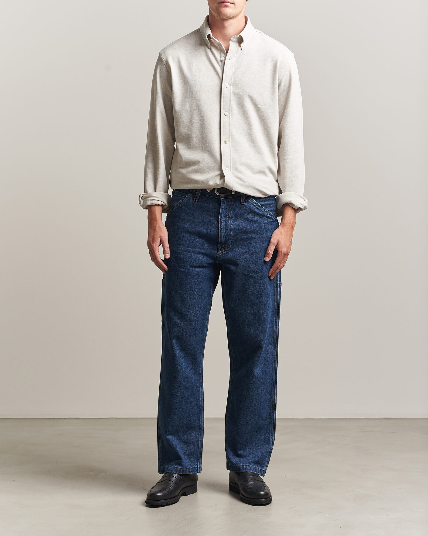 Heren | Overhemden | Gant | Regular Fit Jersey Pique Shirt Light Beige Melange
