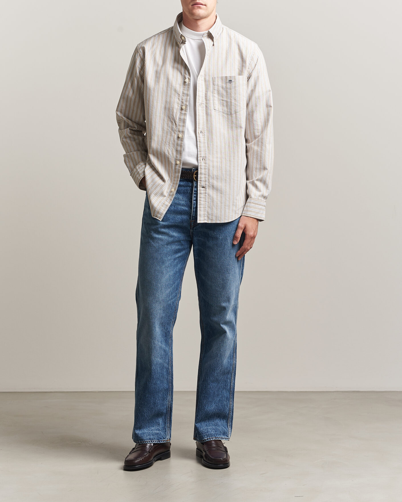 Heren | Overhemden | Gant | Regular Fit Classic Striped Oxford Shirt Light Taupe