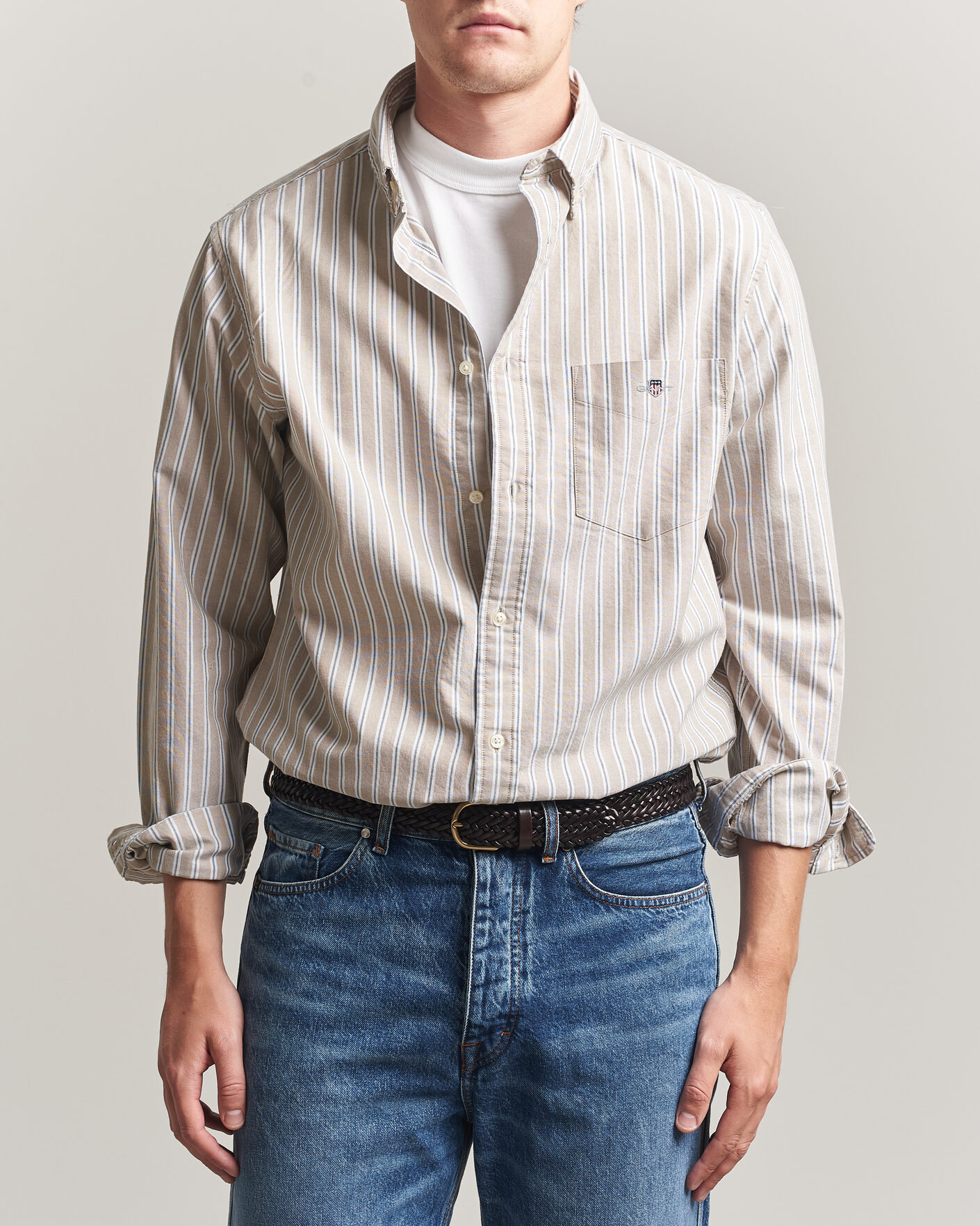 Heren | Overhemden | Gant | Regular Fit Classic Striped Oxford Shirt Light Taupe
