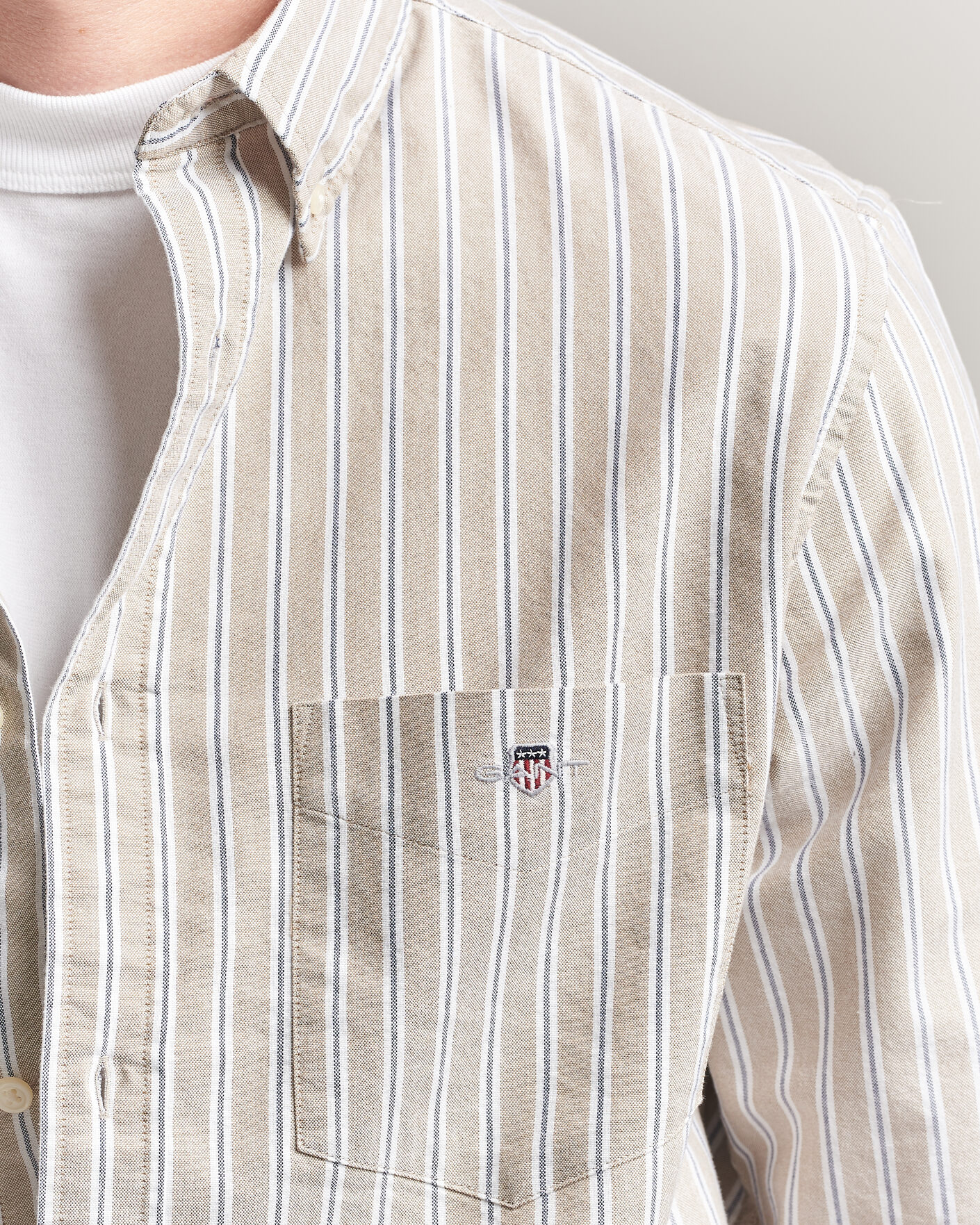 Heren | Overhemden | Gant | Regular Fit Classic Striped Oxford Shirt Light Taupe