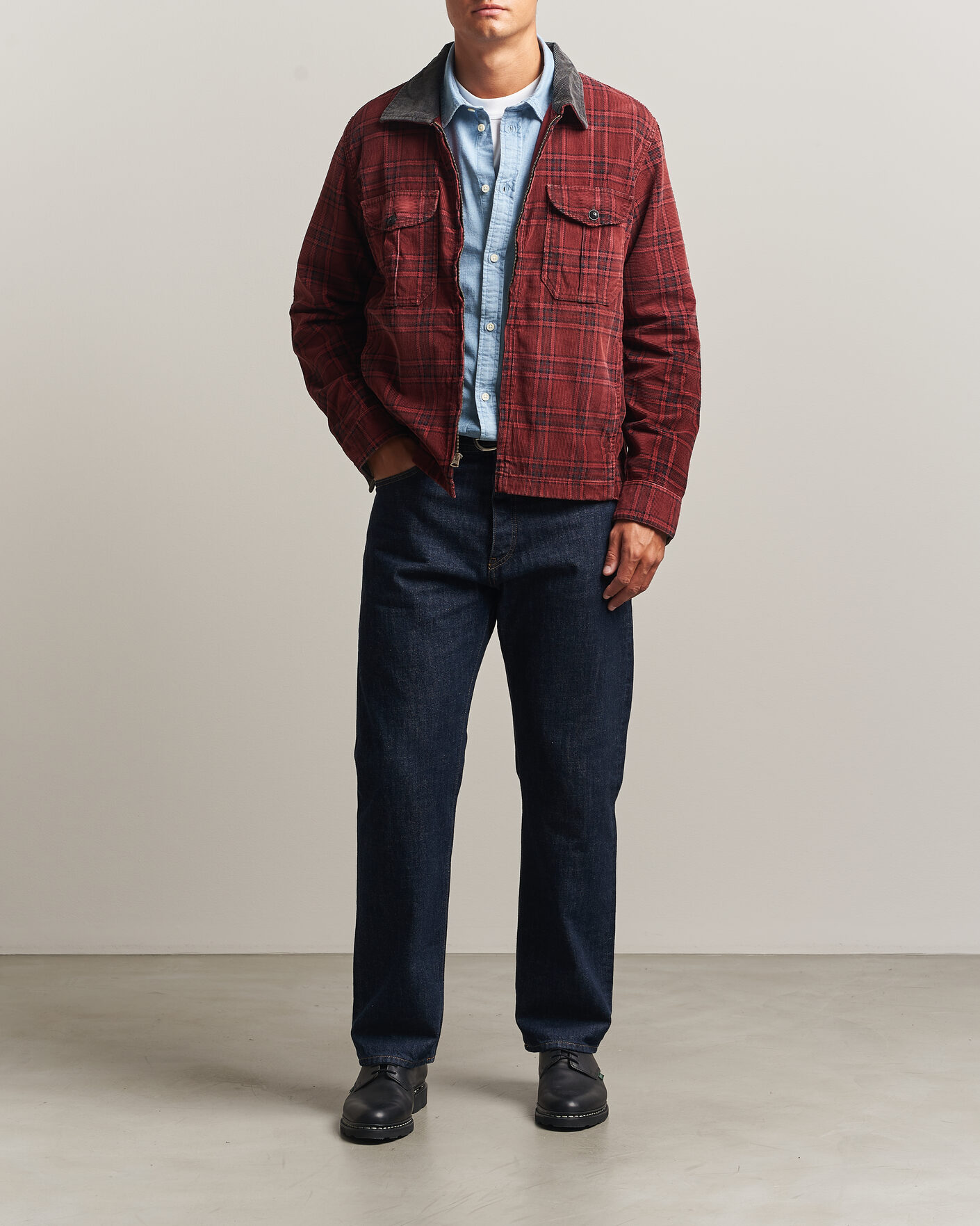 Heren | Jassen | RRL | Corduroy Zip Shirt Jacket Red/Black
