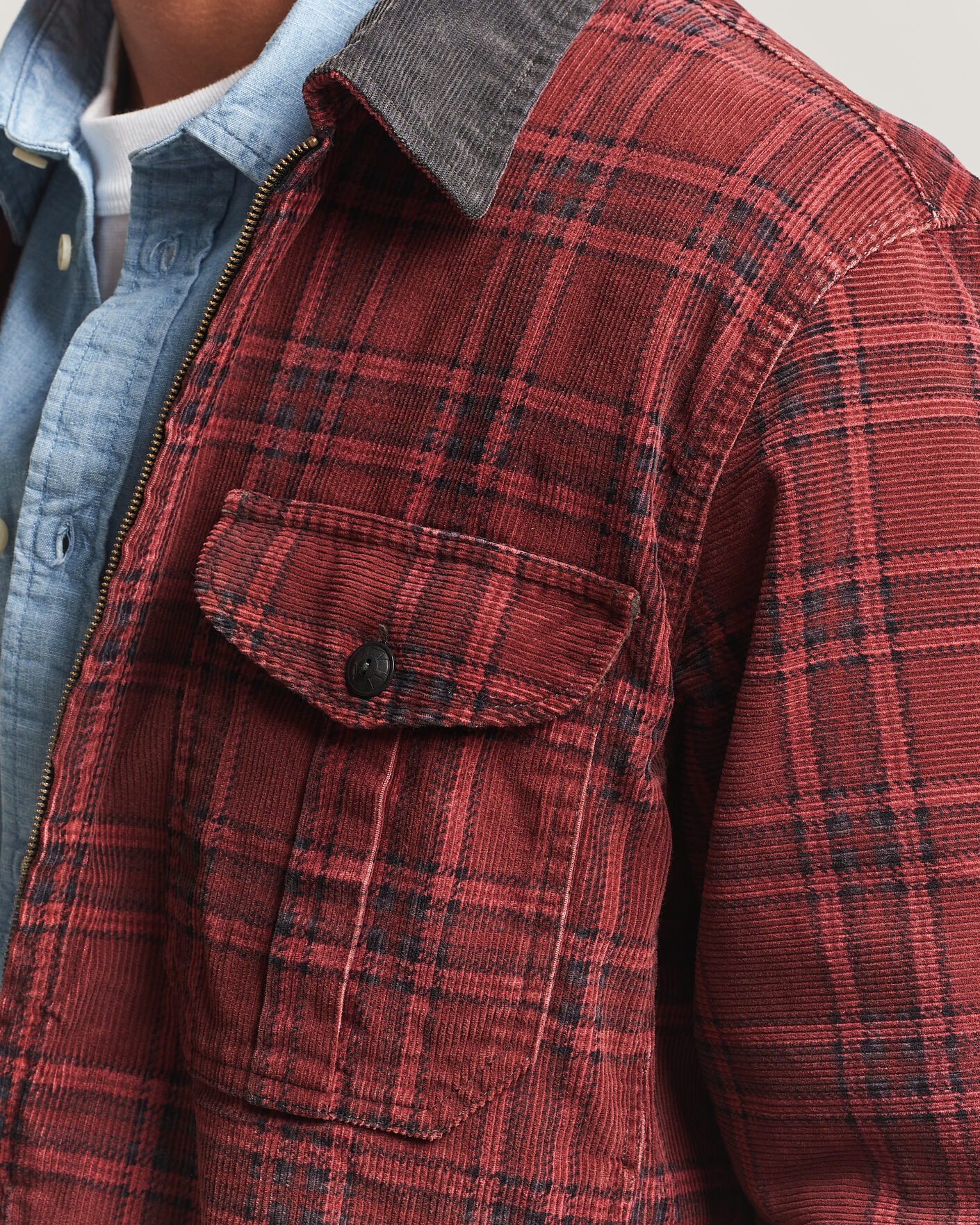 Heren | Jassen | RRL | Corduroy Zip Shirt Jacket Red/Black