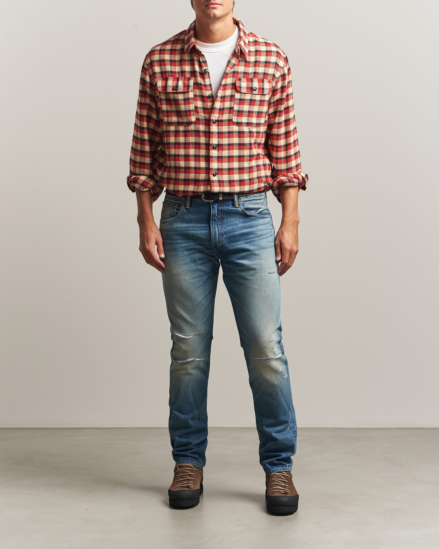 Heren | Overhemden | RRL | Plaid Flannel Shirt Red/Cream