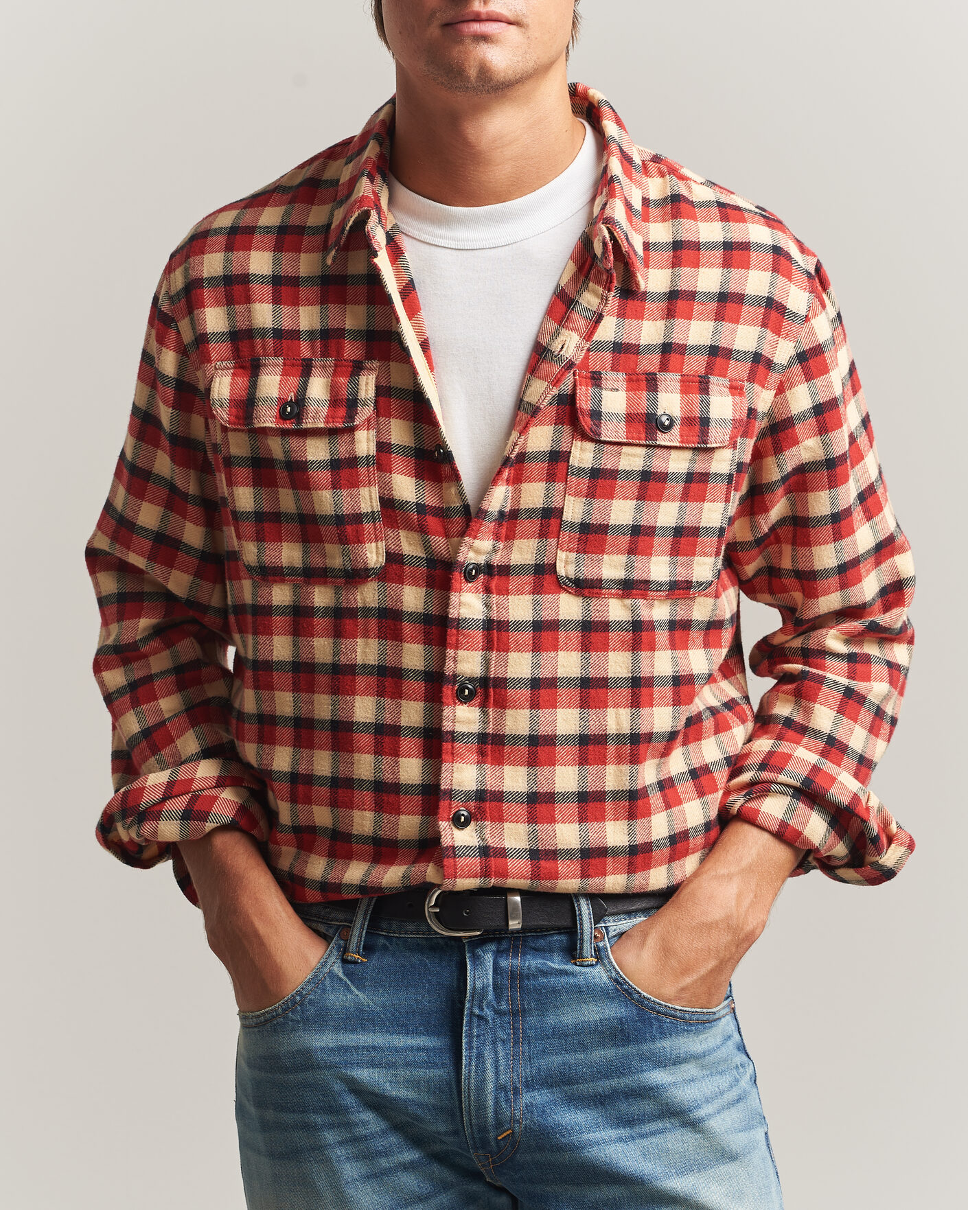 Heren | Overhemden | RRL | Plaid Flannel Shirt Red/Cream