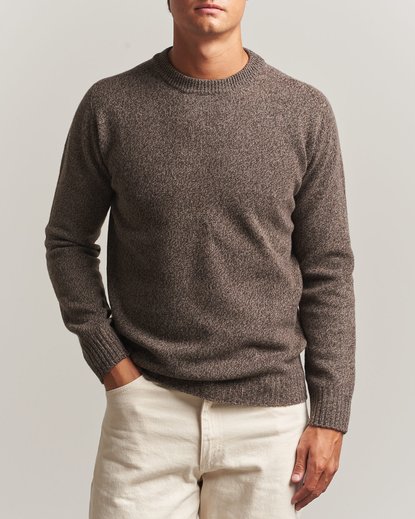 Heren | Truien | Altea | Wool/Cashmere Crew Neck Pullover Brown Melange