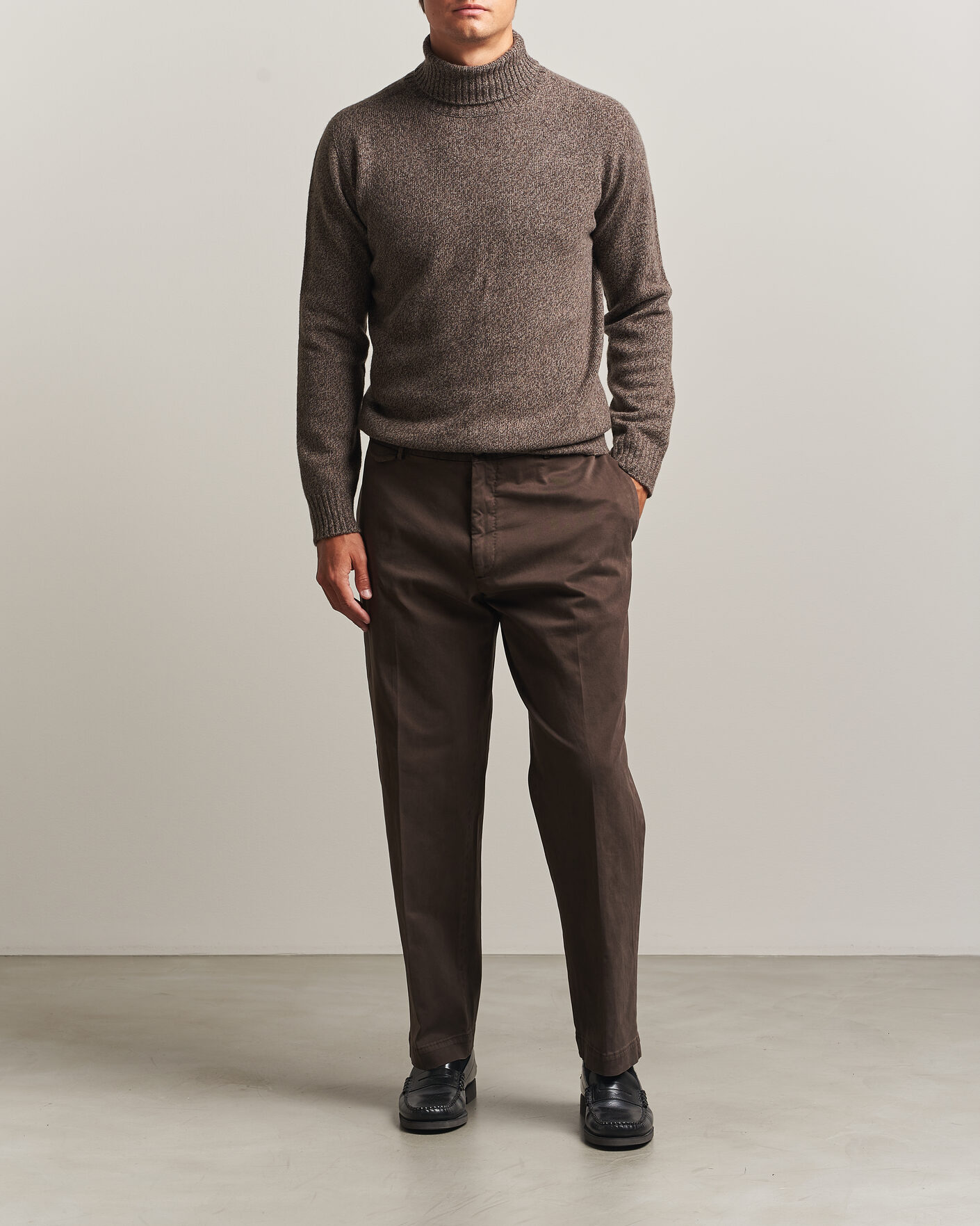 Heren | Truien | Altea | Wool/Cashmere Rollneck Brown Melange