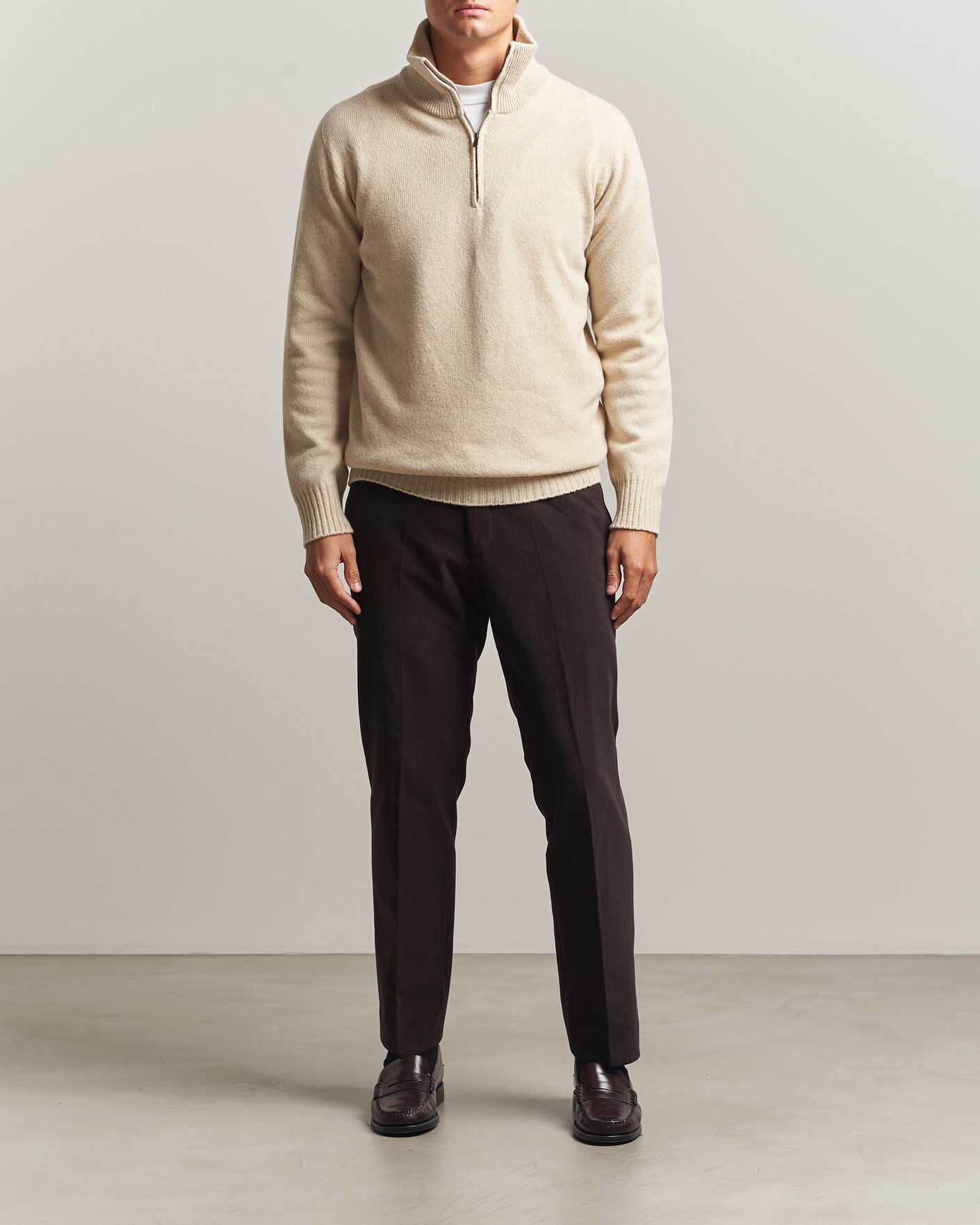 Heren | Truien | Altea | Wool/Cashmere Half Zip Beige