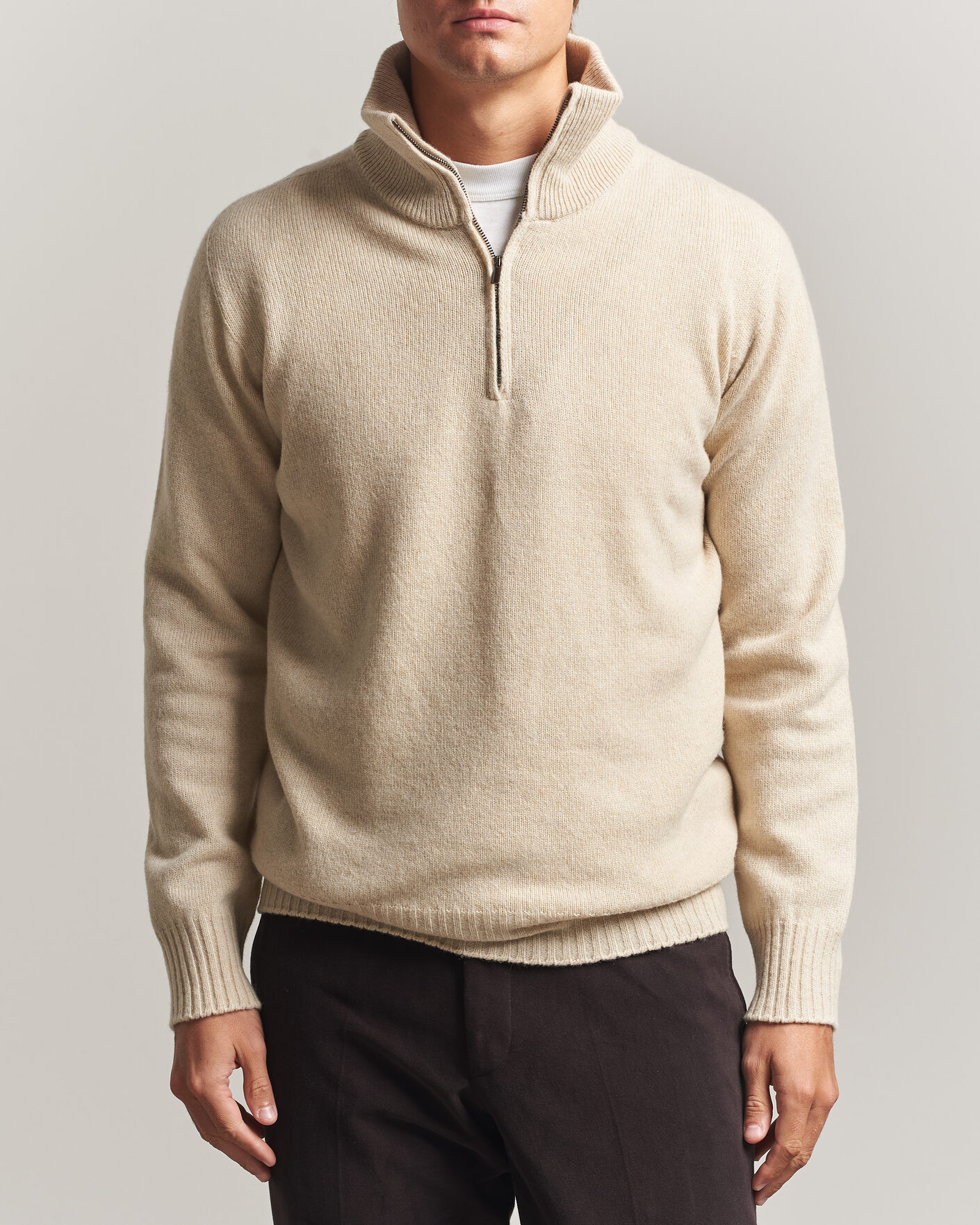 Heren | Truien | Altea | Wool/Cashmere Half Zip Beige